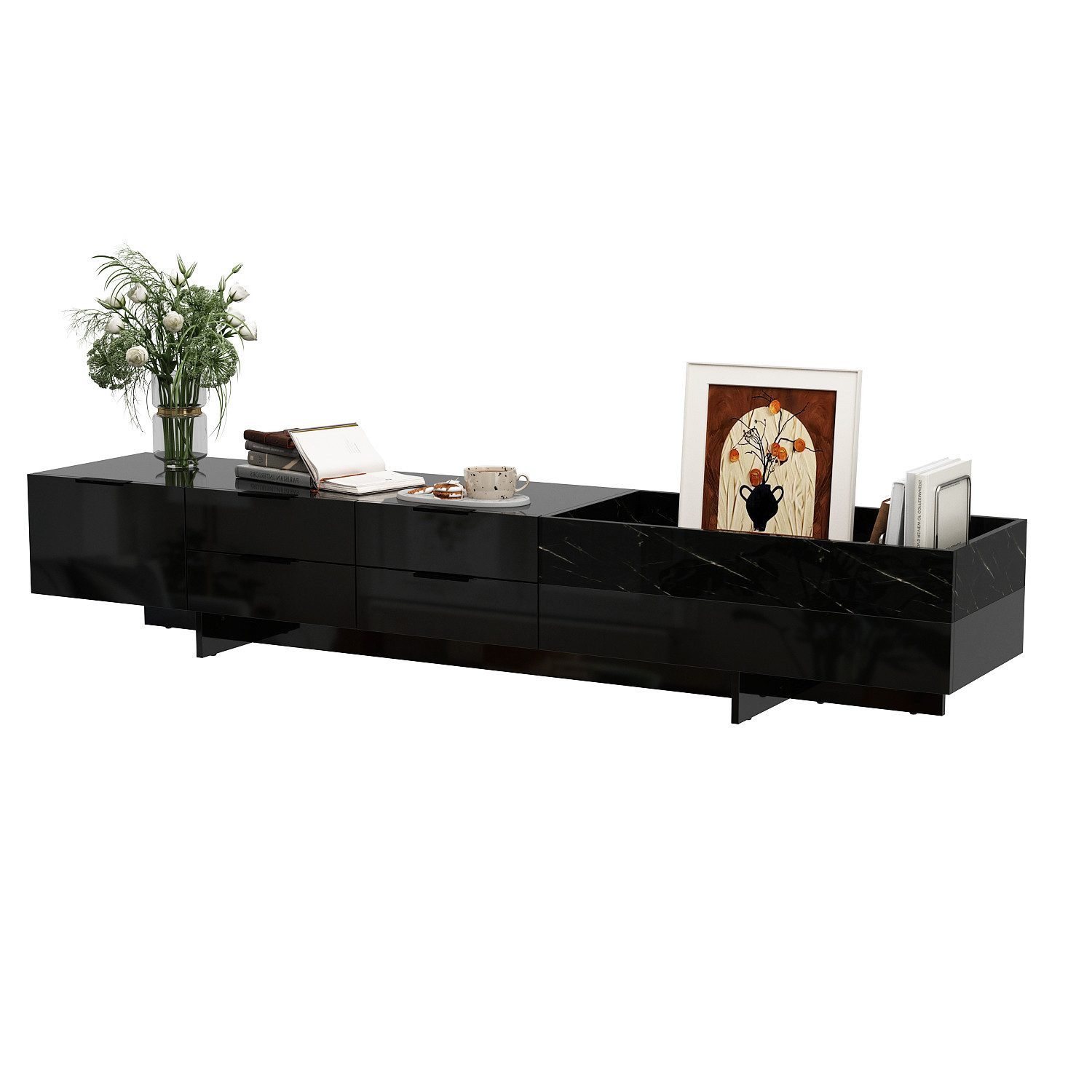 FUFU&GAGA Lowboard mit 5 Schubladen, Schwarzer TV-Ständer mit Marmormuster günstig online kaufen