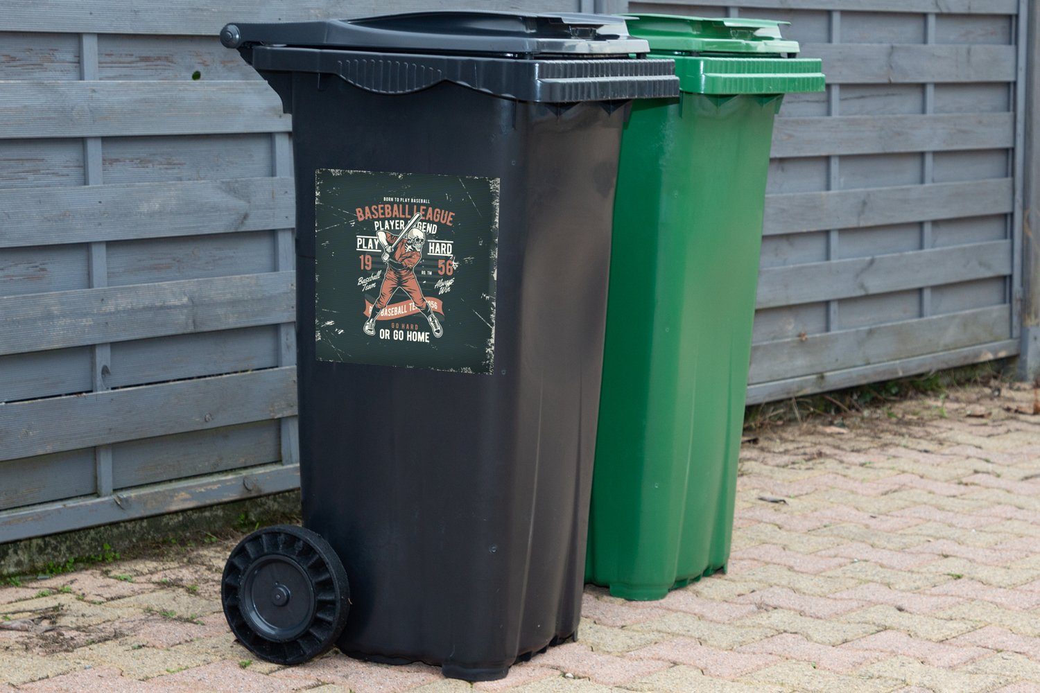 Mülltonne, (1 - Jahrgang St), Skelett Container, Wandsticker Abfalbehälter Sticker, - MuchoWow Mülleimer-aufkleber, Baseball