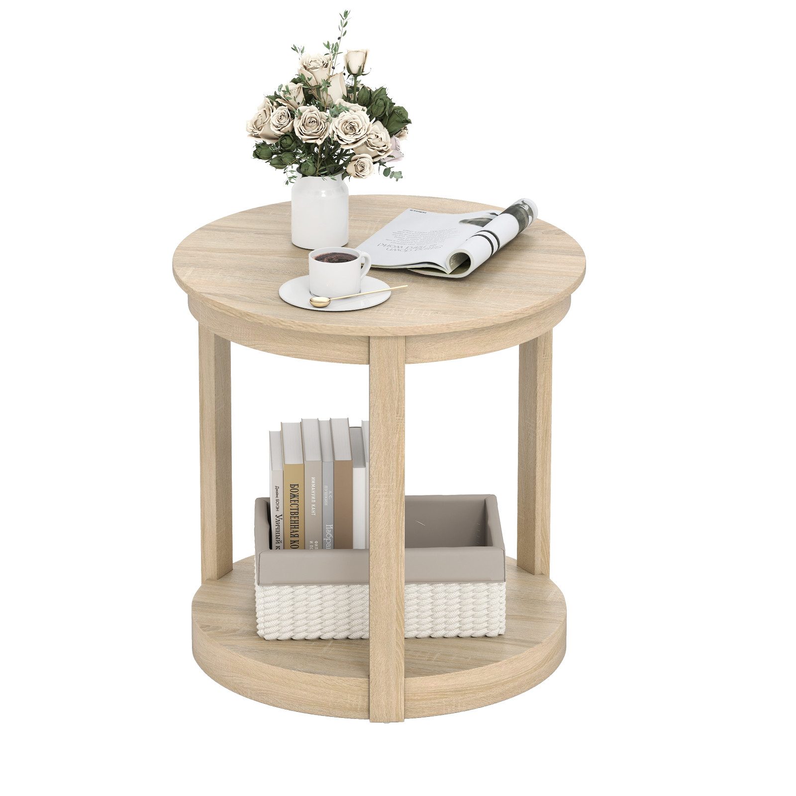 COSTWAY Couchtisch, runder Wohnzimmertisch, 2 Ebenen, Holz, Grau günstig online kaufen