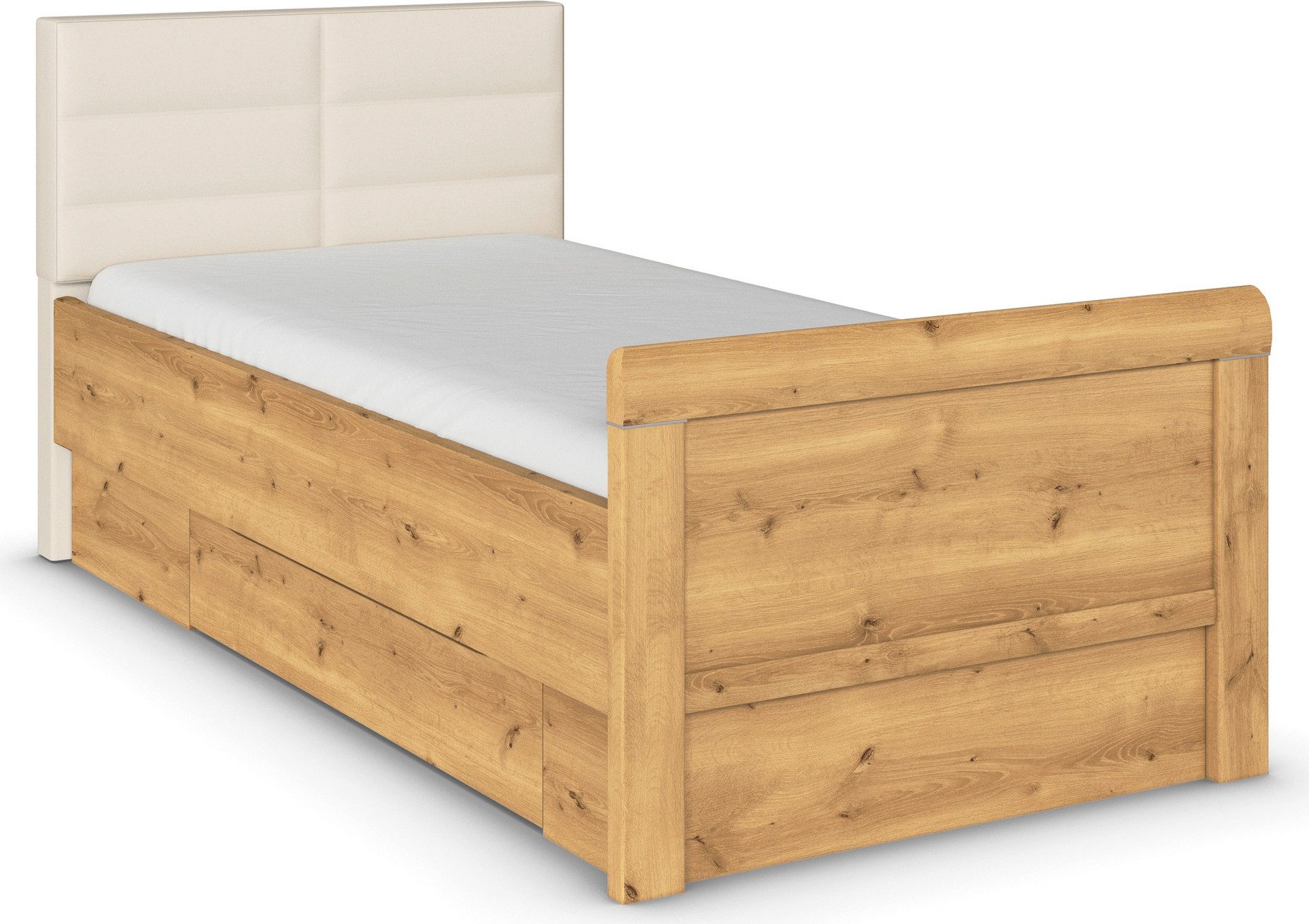 rauch Stauraumbett Bett Einzelbett Stollenbett Bettkästen EVELYN, in Komforthöhe mit Polsterkopfteil sowie Schubladen MADE IN GERMANY