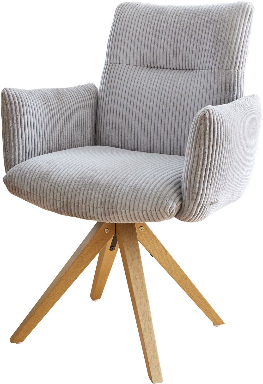 DELIFE Polsterstuhl Jova-Flex, mit Armlehnen Holzgestell kantig Natur Cord günstig online kaufen