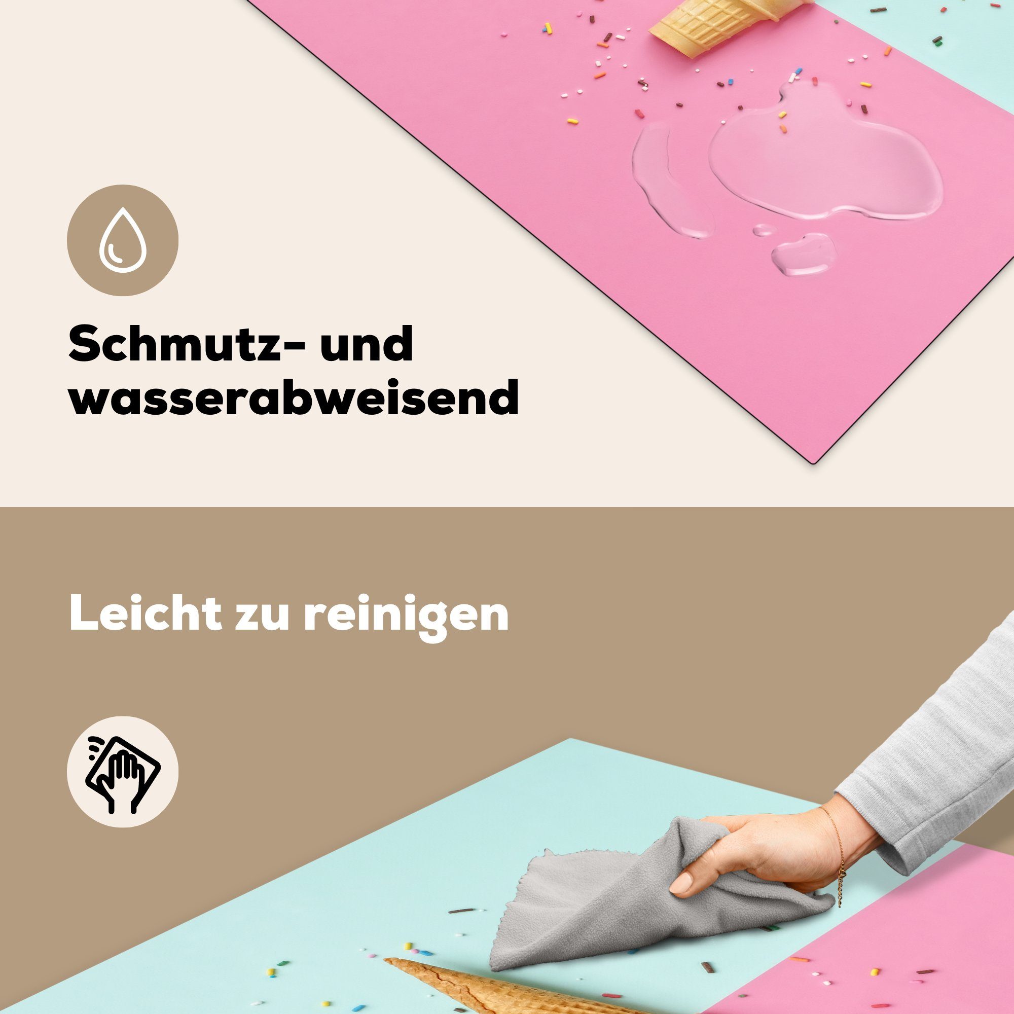 Ceranfeldabdeckung, MuchoWow auf für Vinyl, Herdblende-/Abdeckplatte grünen 78x78 tlg), rosa und küche Zwei Arbeitsplatte Abgrund, Eishörner einem cm, (1