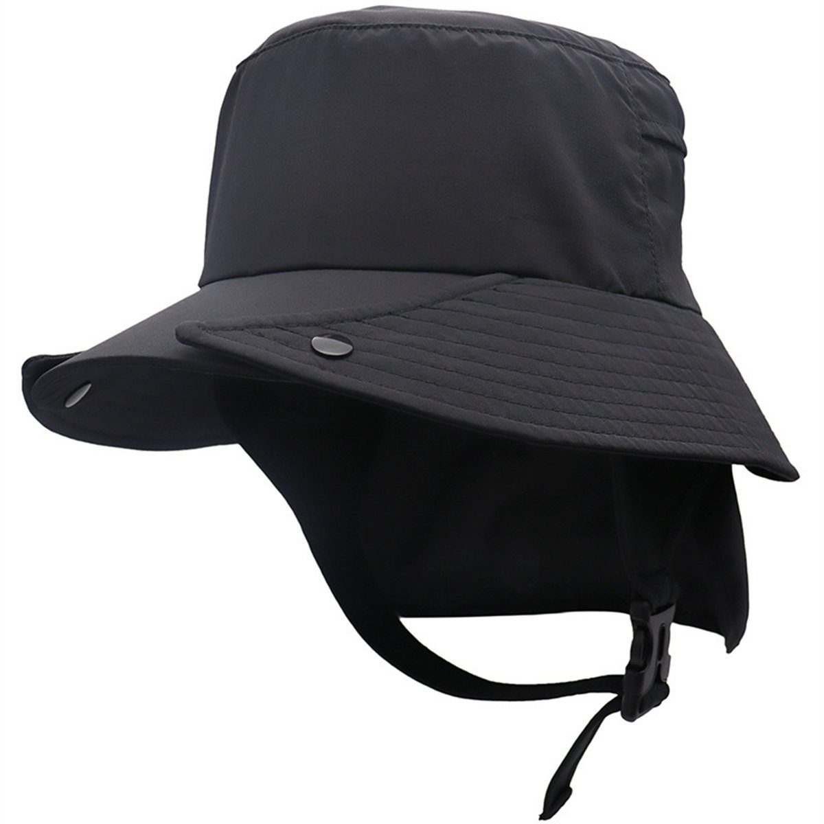 Discaver Schiebermütze UPF50+ abnehmbarer Fischerhut mit großer Krempe Schnell trocknende Mütze für Rad- und Outdoor-Abenteuer Schwarz