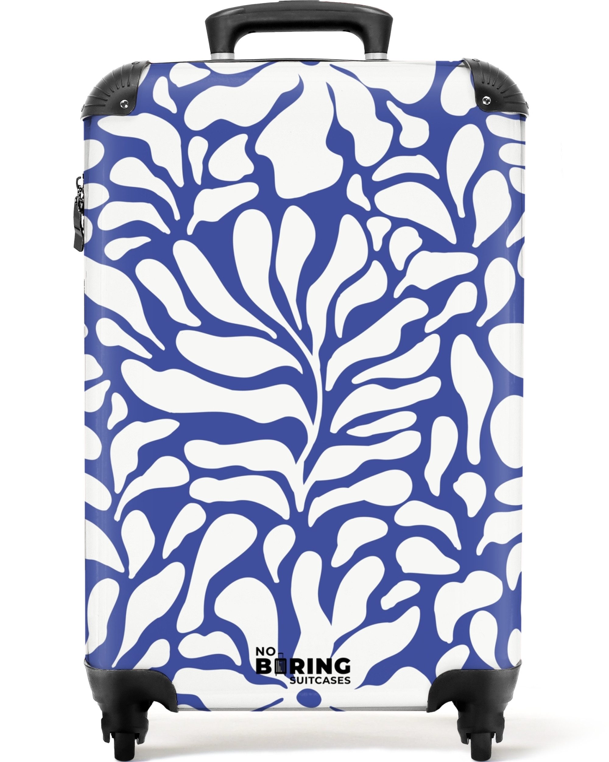 NoBoringSuitcases.com© Hartschalen-Trolley Blau mit weißen Blumen günstig online kaufen