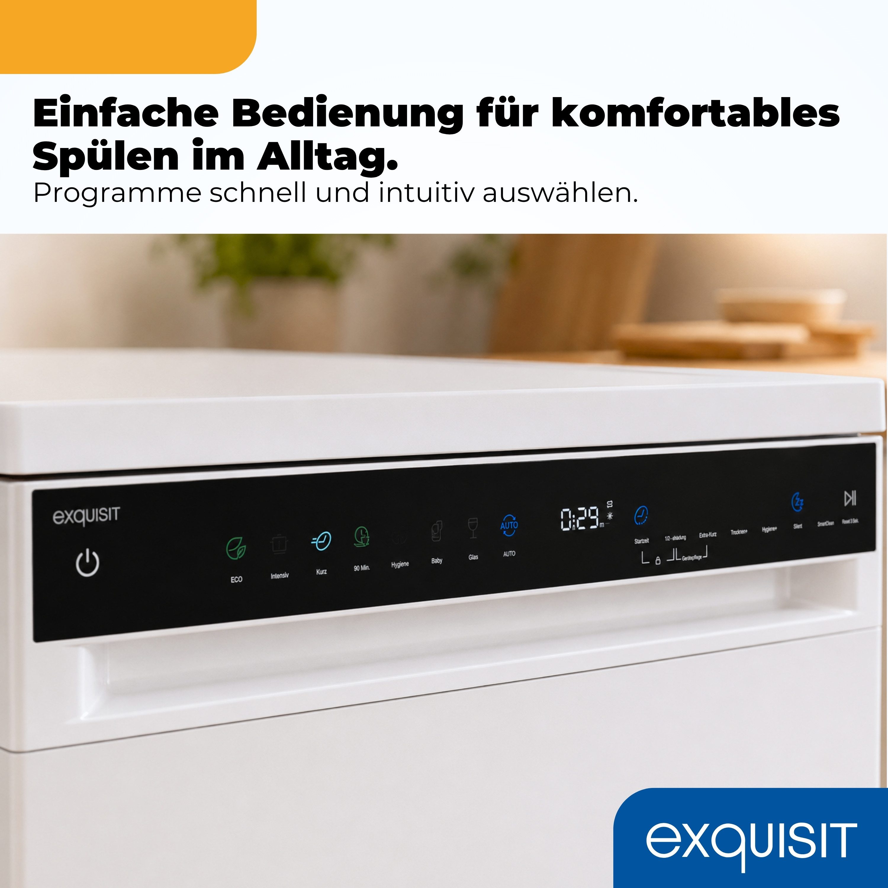 exquisit Standgeschirrspüler GSP9316-450C weiss, 10,9 l, 16 Maßgedecke, 16 Maßgedecke, 8 Programme, Besteckschublade, Auto Door Open, AquaStop – Bild 5 von 5