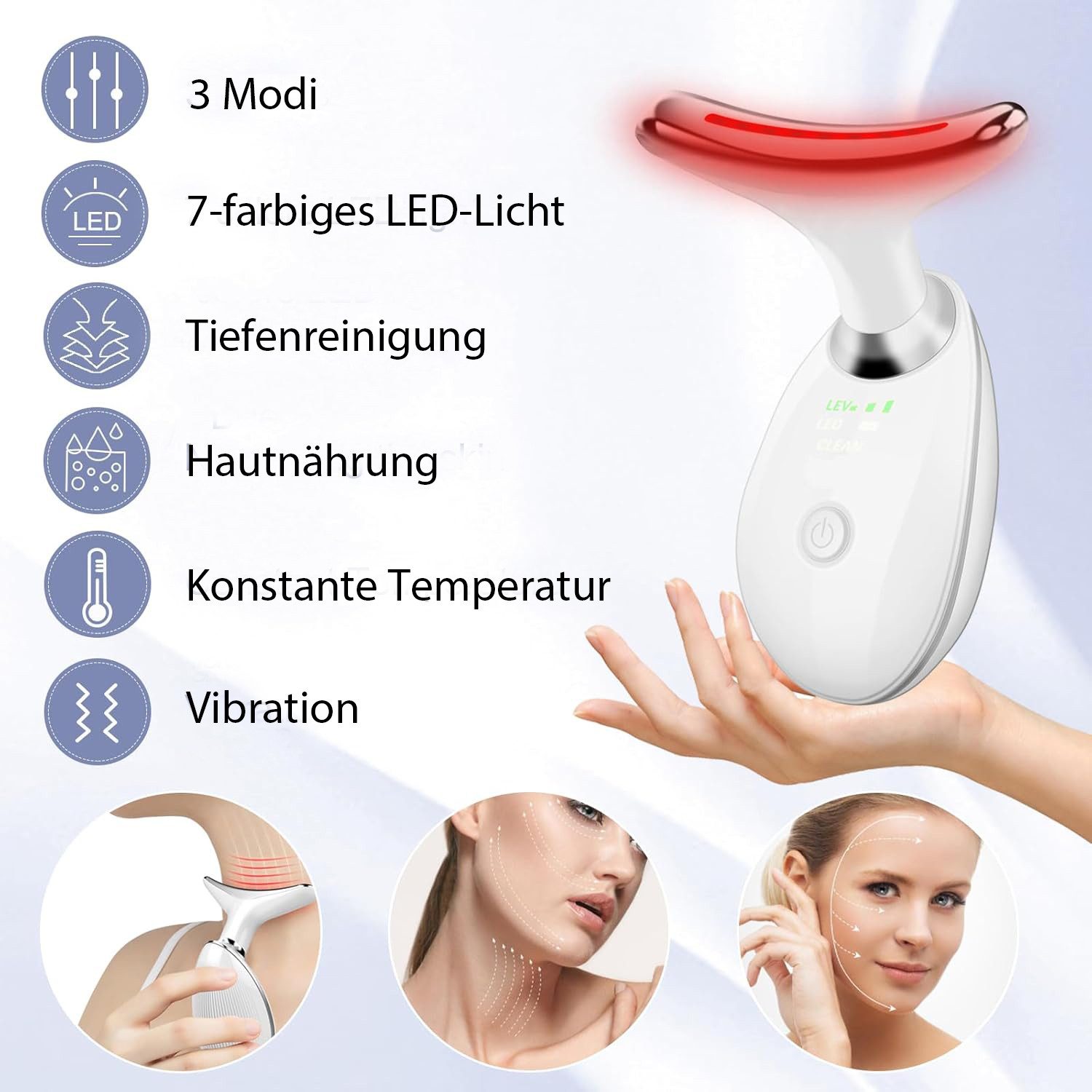 ANYSUN Gesichtsmassagegerät 7 Farben LED Licht EMS Gua Sha Elektrisch, Elektrisches Massagegerät, 3 Modi,45℃ V, Gegen Falten Doppelkinn Entferner mit Gesichtsmassage, für Damen Herren V Shape Face Gerät gerät für Hautstraffung & Lifting