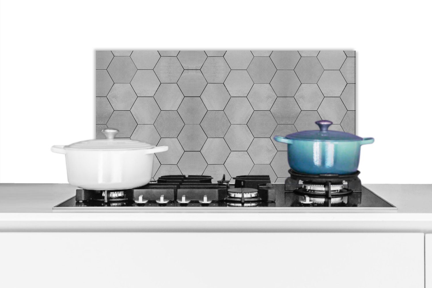 MuchoWow Küchenrückwand Fliesen - Grau - Muster, (1-tlg), 60x30 cm, Wandschutz, gegen Fett und Schmutzflecken für Küchen
