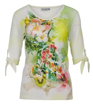 Passioni Print-Shirt T-Shirt mit Blumendruck und süßem Bindeband am Arm T-Shirt mit Druck und Strassdekoration