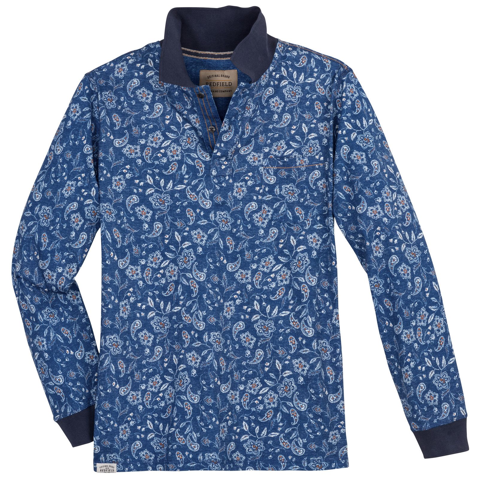 redfield Langarm-Poloshirt Redfield XXL Langarm-Polo Paisleymuster günstig online kaufen