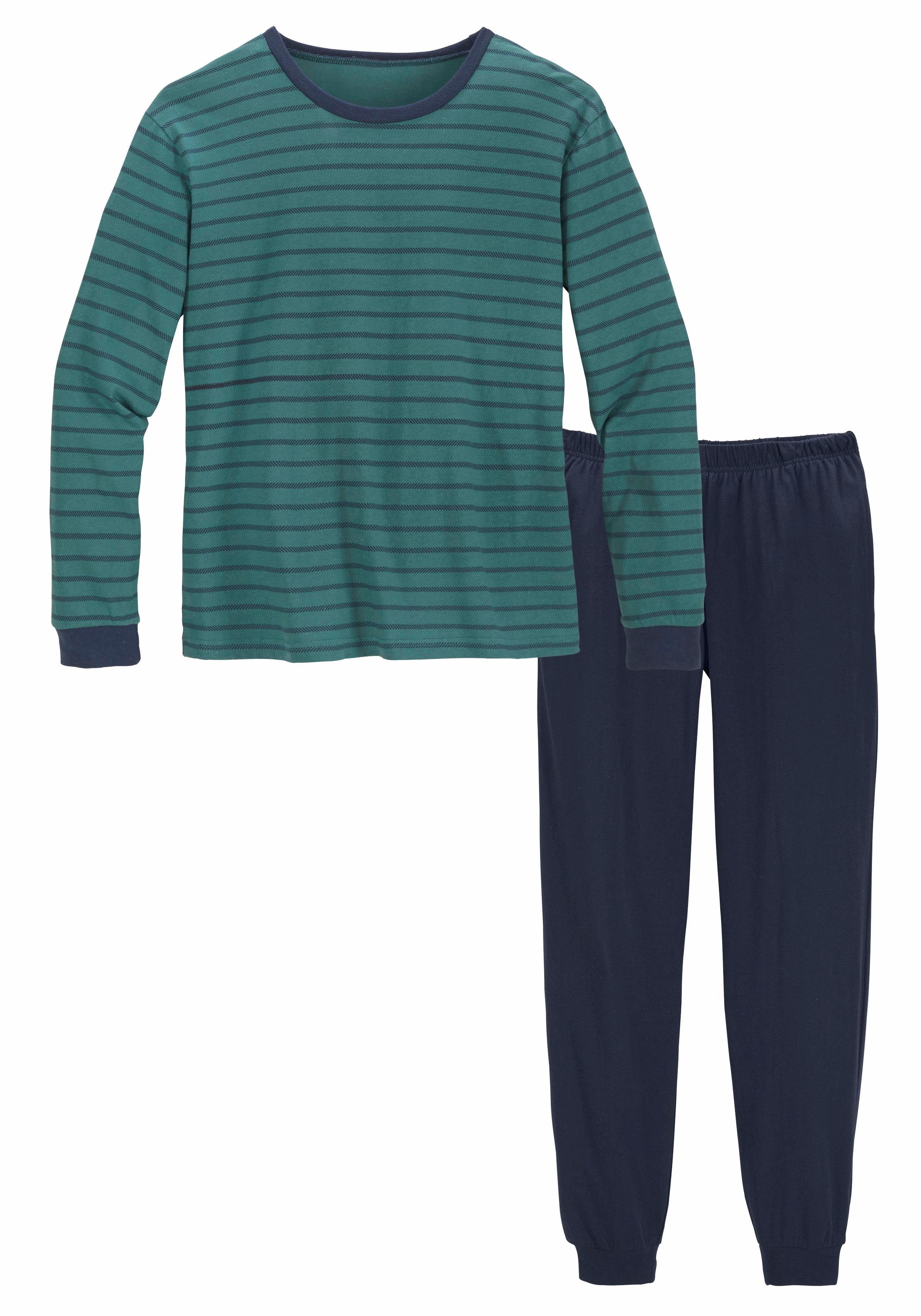 le jogger® Pyjama (2 tlg., 1 Set) langer Schlafanzug, gestreift, mit Rundhals-Ausschnitt, aus Baumwolle