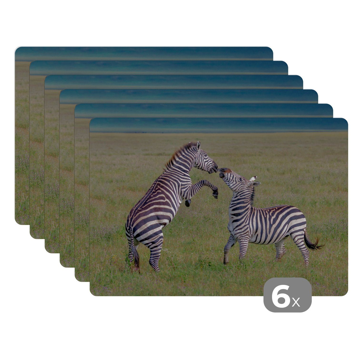 Platzset, Spielende Zebras, MuchoWow, (6-St), Platzset, Platzdecken, Platzmatte, Tischmatten, Schmutzabweisend