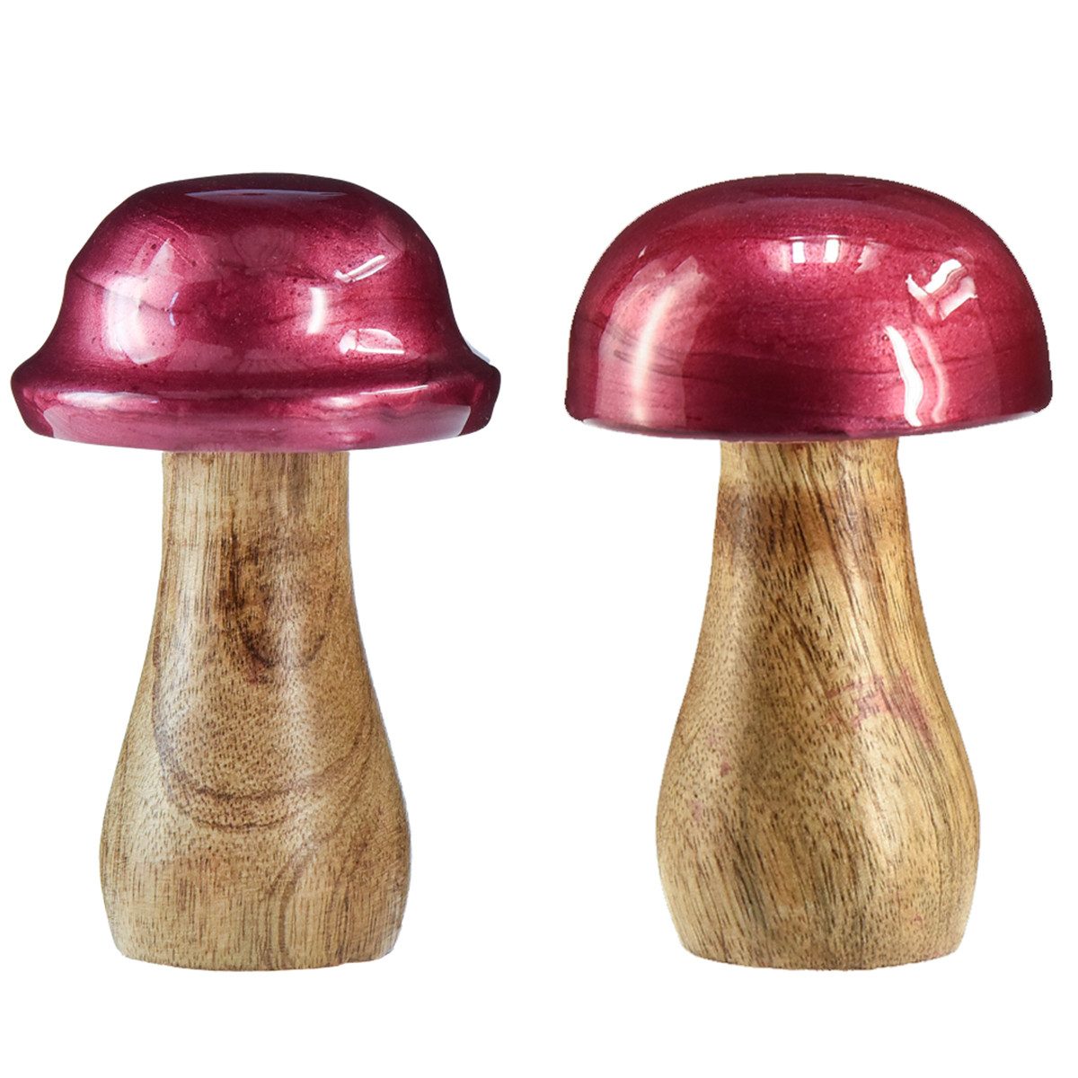 Streudeko Holz Deko Pilze Rot Glanz Ø6cm H10cm 2er Set Unikat