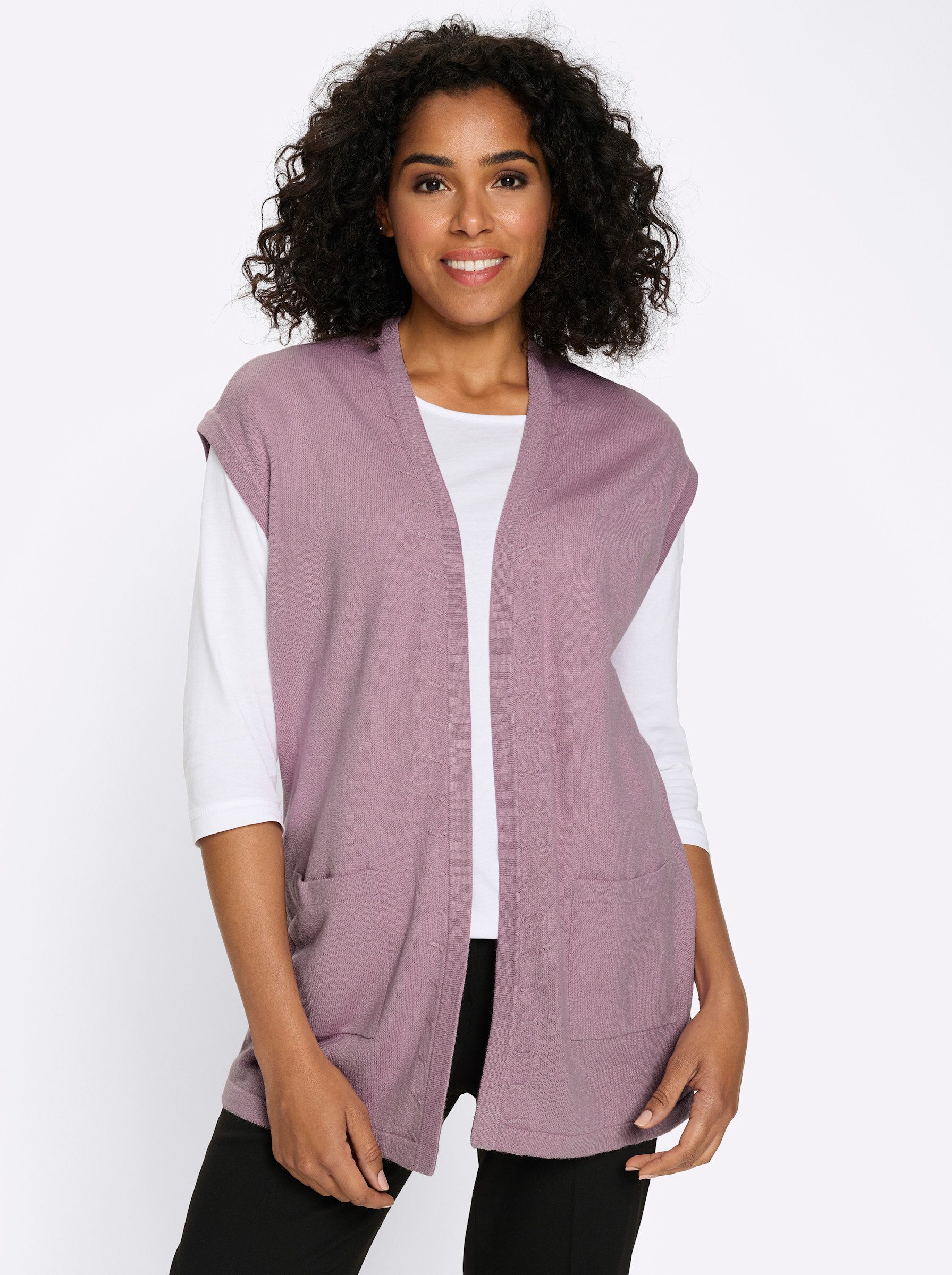 Sieh an! Strickweste Long-Strickweste Ärmellos Jersey, Zopfmuster günstig online kaufen