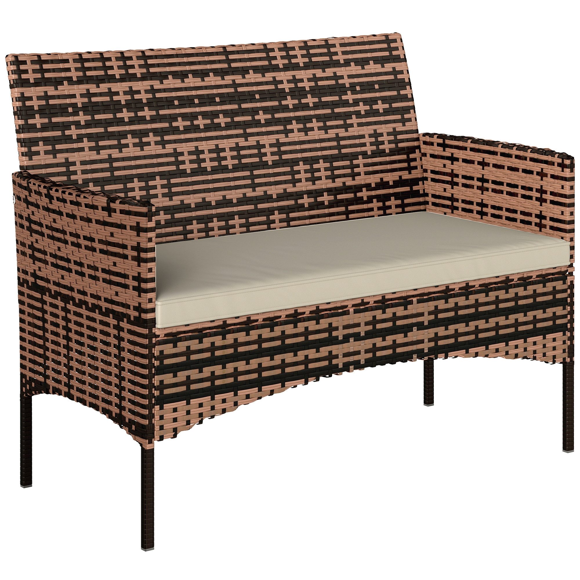 MC Star Loungesofa 2-Sitzer Rattan Gartensofa PE-Rattan Outdoor-Terrassen-Sofa, mit Polster, Anti-Rutsch-Matten, Stahlrahmen, Khaki