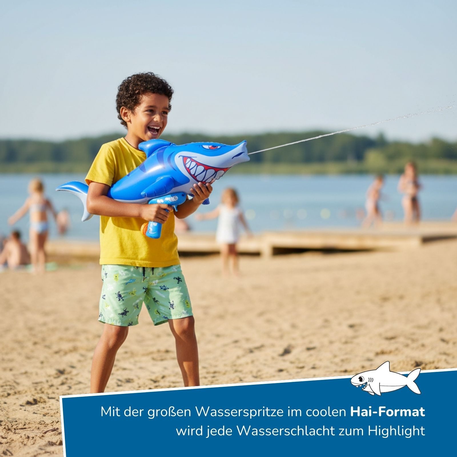 alldoro Wasserpistole Hai 70 cm groß, aufblasbare Wasserspritze für Kinder ab 3 Jahren, Aufblasbares Wasserspritztier inkl. Luftpumpe, für Garten & Pool