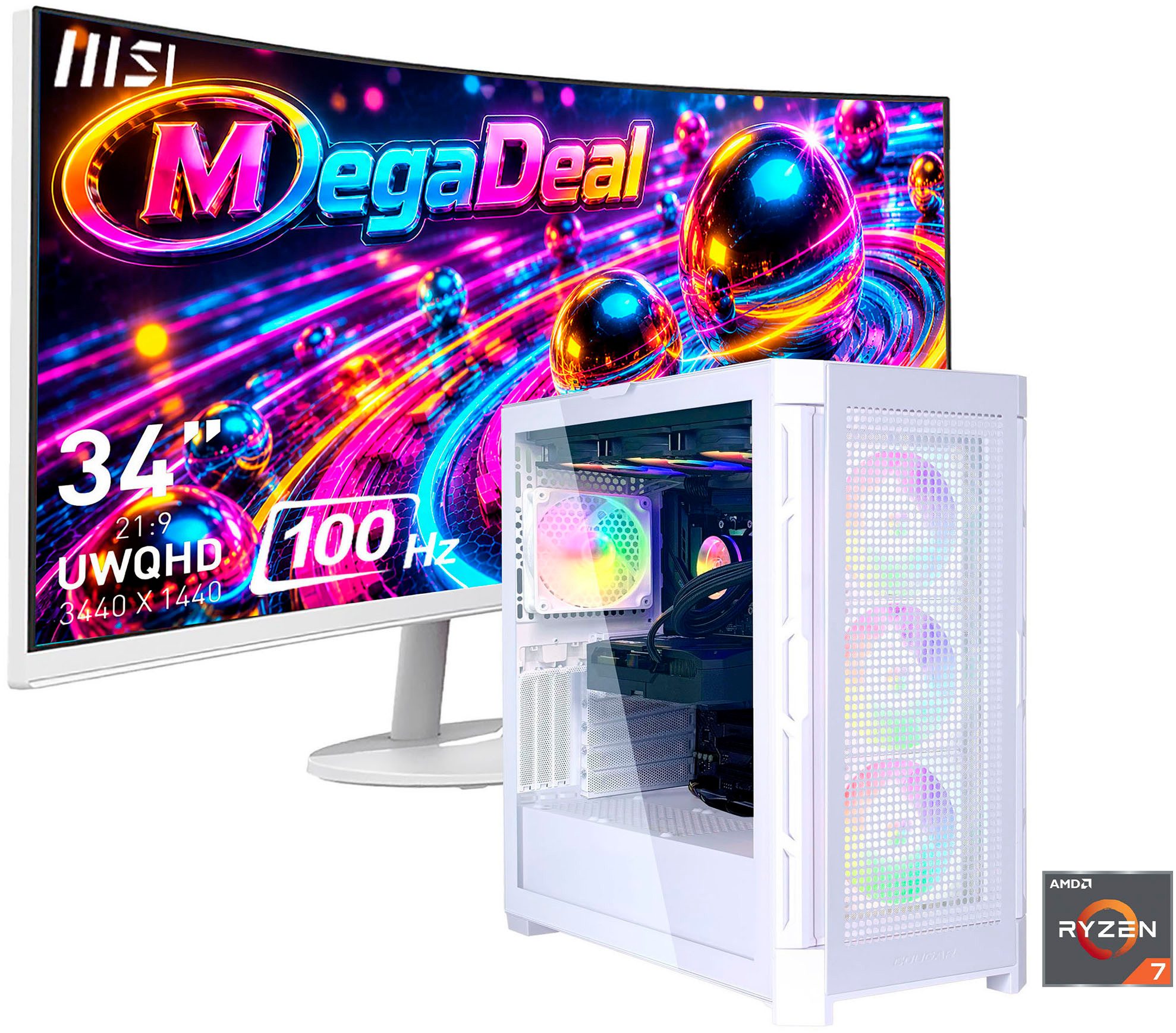 Cougar MegaDeal DUOFACE PRO WT 2894 Ryzen 7 9700X 32GB 1TB SSD RX 9070 XT Gaming-PC-Komplettsystem (34", AMD Ryzen 7 9700X, RX 9070 XT, 32 GB RAM, 1000 GB SSD, Windows 11, DDR5 RAM+ MSI PRO MP341CQW LED-Monitor Curved 86,4 m (34)