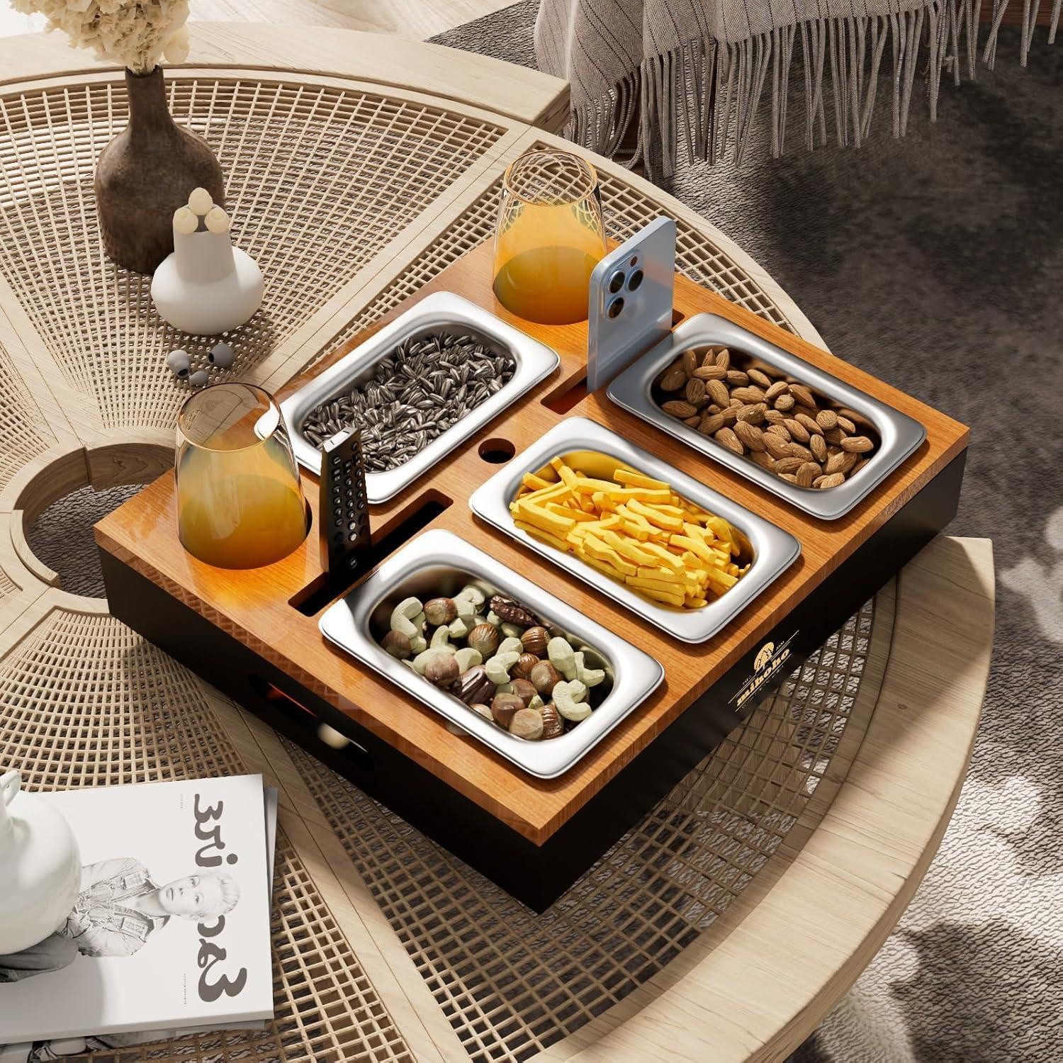 LuxusKollektion Couchtisch Couchbar Sofatablett Holz Snackschalen Biergeschenke Männer Schwarz