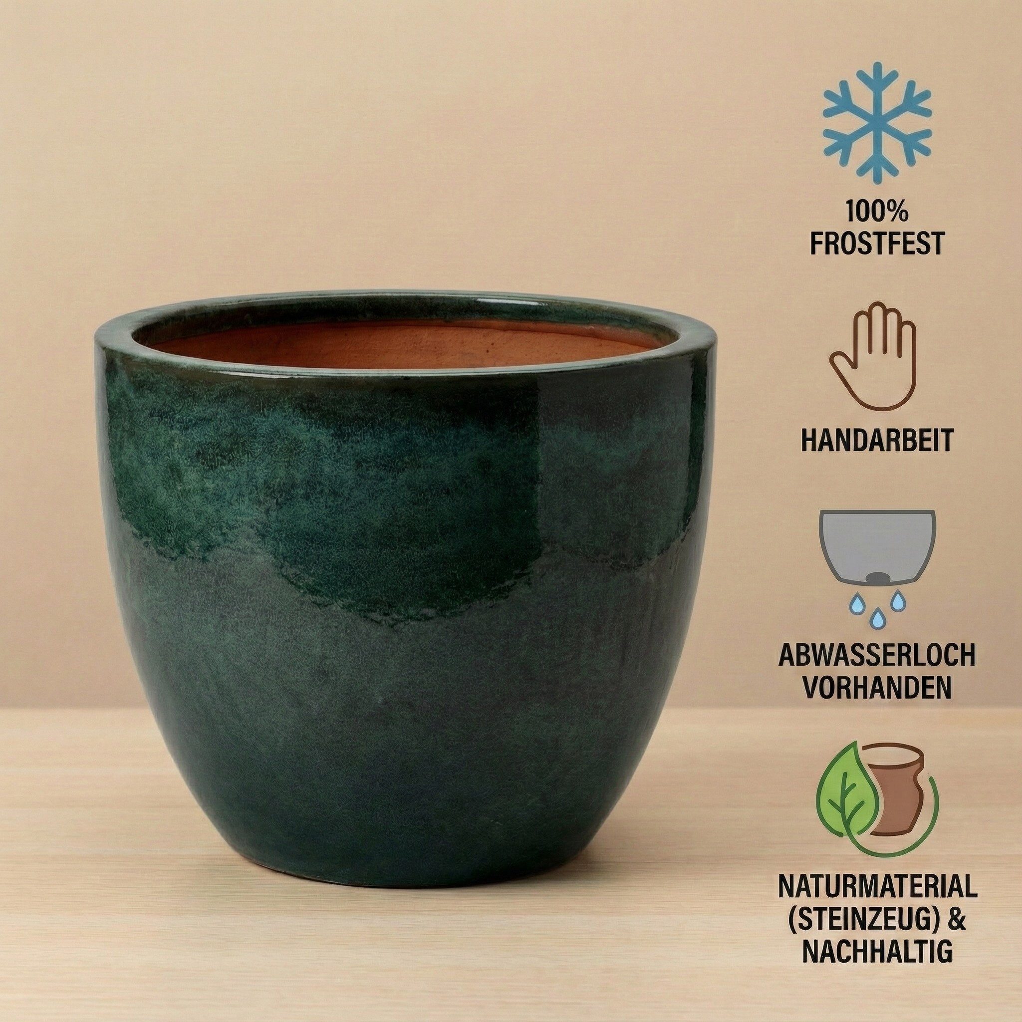 Teramico Blumentopf Pflanzgefäß "Egg Pot" Moosgrün – Ø 21 bis 48 cm – Frostfest (1 St), Frostfest, UV-Fest