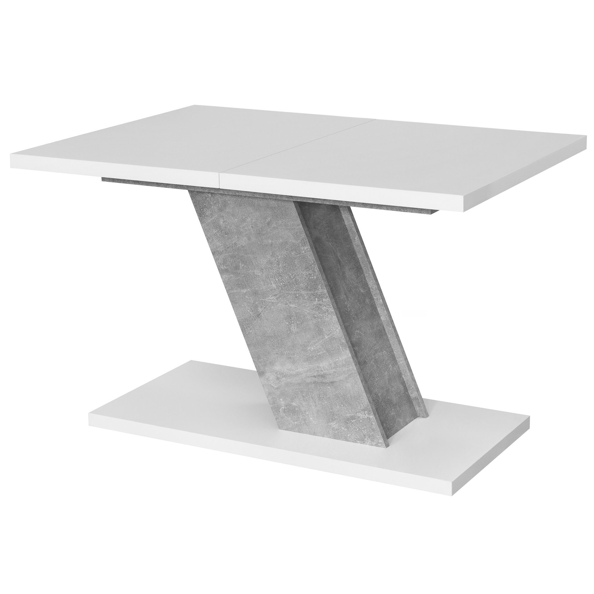 Vladon Esstisch Kross (Esstisch, ausziehbar 120 - 160 x 75 x 80 cm), in den Farben Weiß matt und Beton Oxid Optik