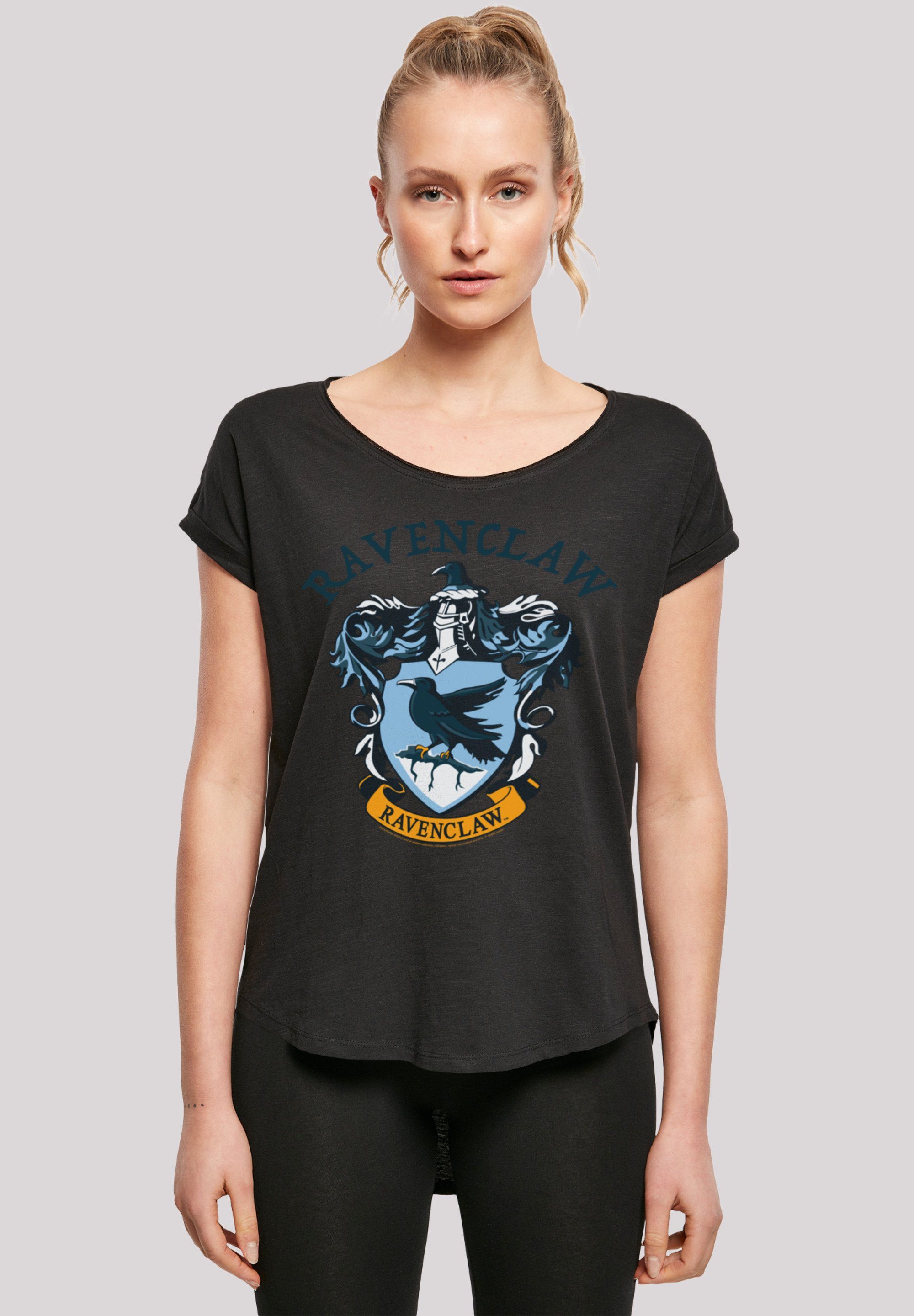 Hinten Ravenclaw T-Shirt Potter Crest geschnittenes extra Harry Damen T-Shirt F4NT4STIC lang Print,