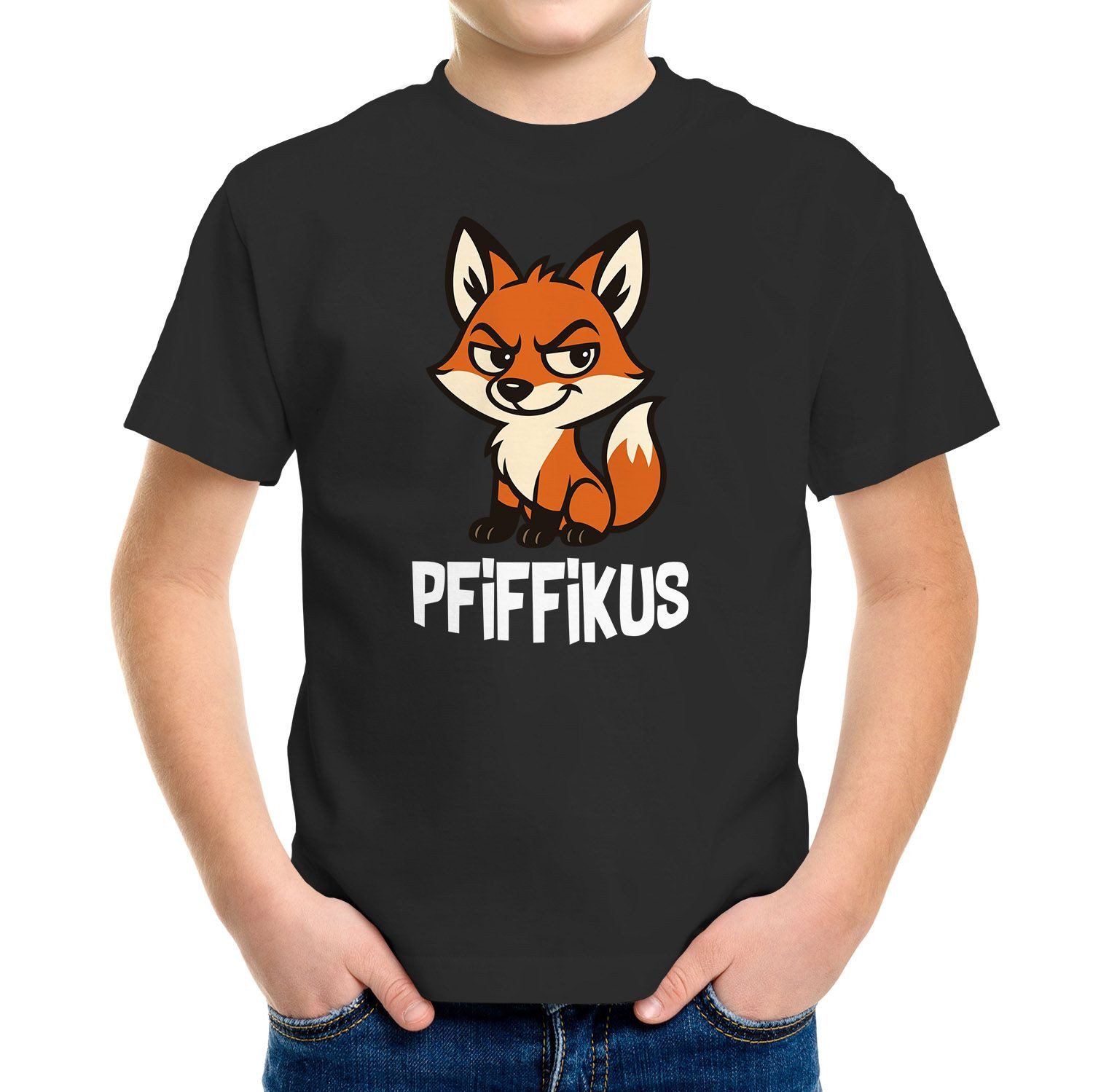 Print-Shirt Kinder T-Shirt Jungen Pfiffikus Witziges Fuchs Tiermotiv Comic Shirt