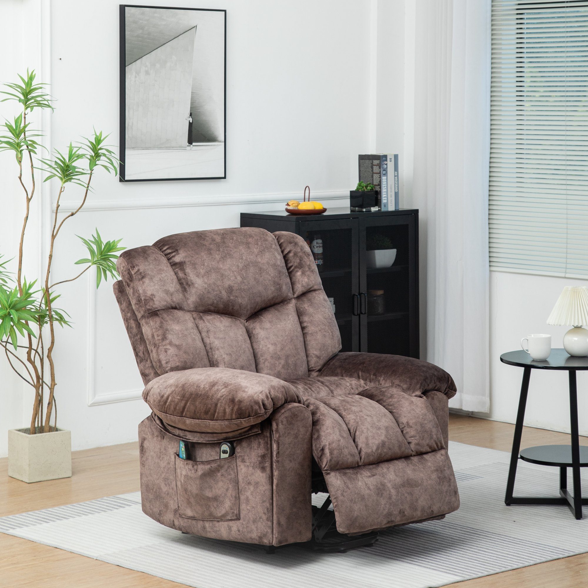 Merax TV-Sessel Elektrisch Relaxsessel mit Aufstehhilfe und Liegefunktion, Fernsehsessel mit relaxfunktion, Wärme und Vibraiton, Massagesessel Braun | Fernsehsessel