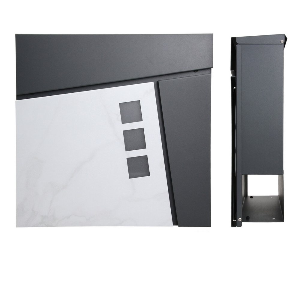Thumbnail - ML-DESIGN Standbriefkasten Briefkasten Postkasten mit Zeitungsfach, inkl. Standfuß, Briefkastenanlage mit Ständer Silber...