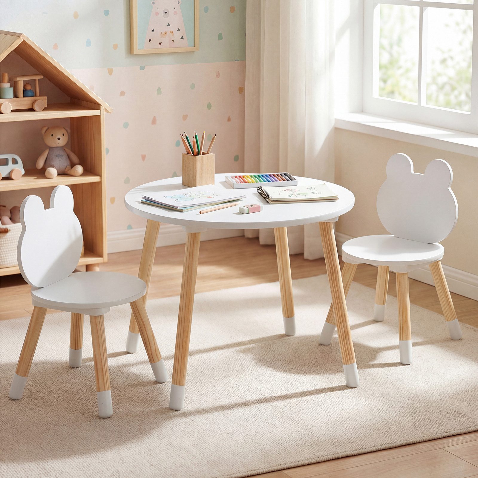 COSTWAY Kindersitzgruppe, (3-tlg), Kindertisch mit 2 Stühlen, ab 3 Jahren