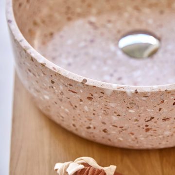 Tikamoon Waschbecken Milos Rundes pinkfarbenes Waschbecken aus Premium-Terrazzo
