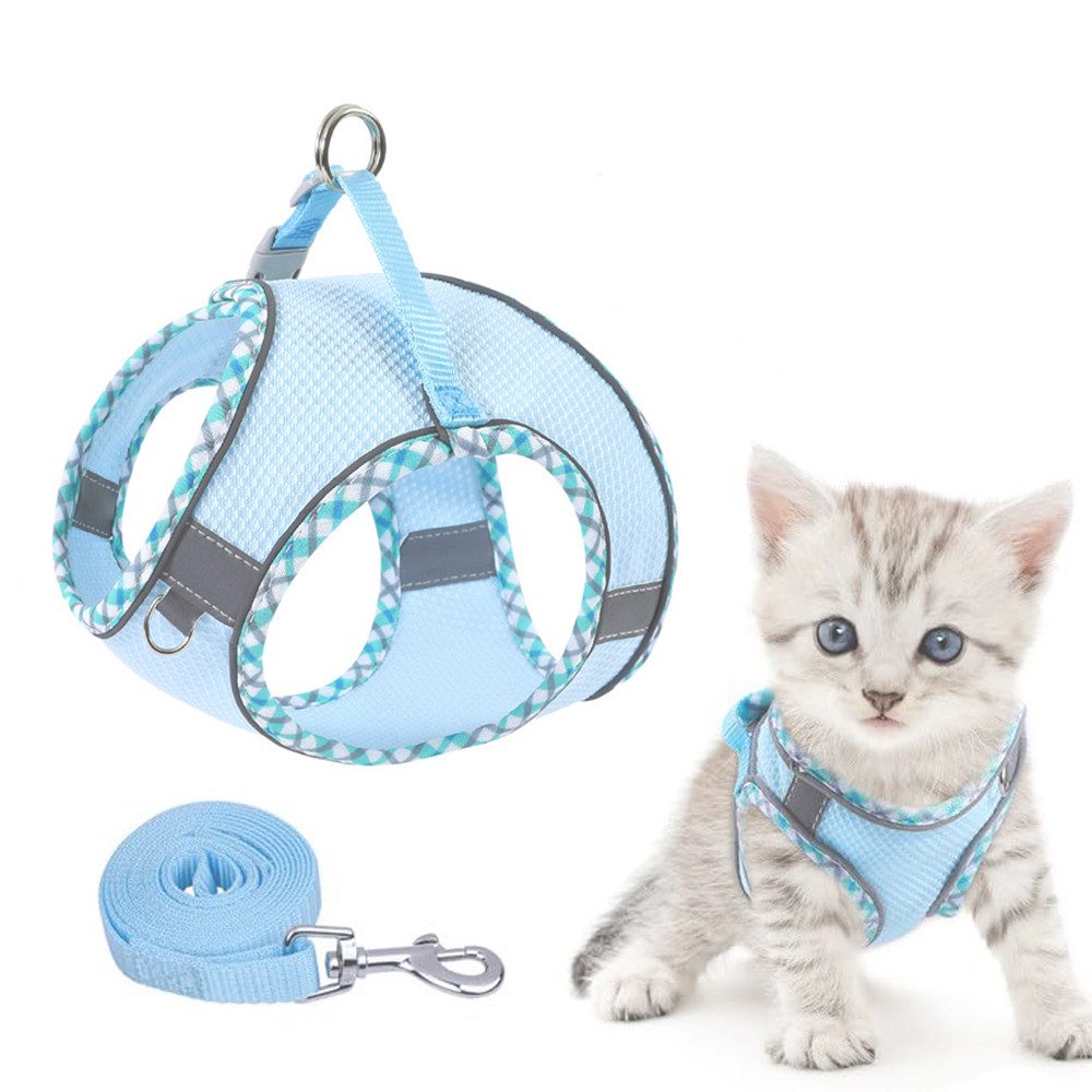 Ledander Hunde-Geschirr Katzen-Geschirr, Ausbruchssicher, Verstellbares Katzen-Geschirr, mit Leine, Reflektierende Streifen, Weiches Katzen-Geschirr