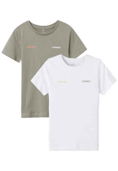 Name It T-Shirt Print T-Shirt 2-er Set Kurzarm aus Baumwolle NKMHELARS (2-tlg) 5717 in Weiß-Grün