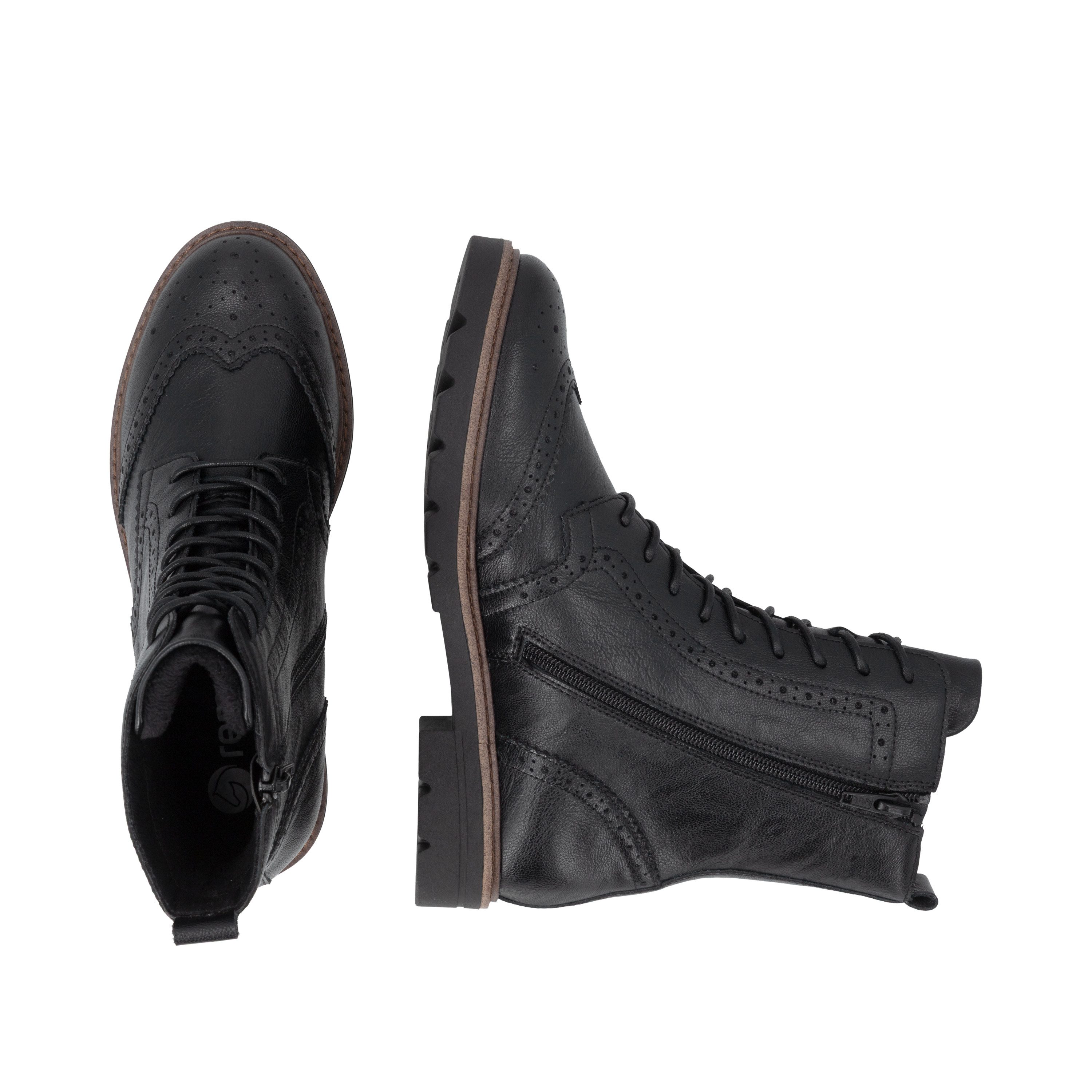 Remonte Schnürstiefelette Blockabsatz, Schnürboots mit Ziernähten und Lyralochmuster