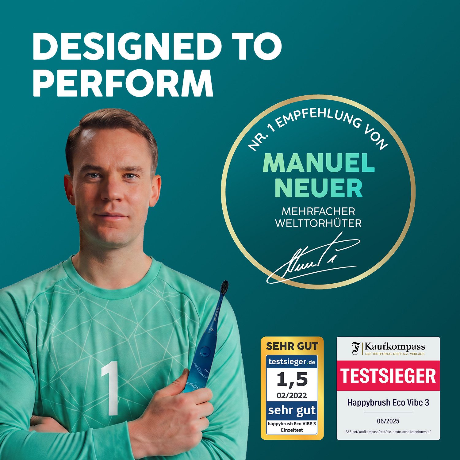 happybrush Schallzahnbürste Eco VIBE 3 Ocean - 100 Tage Probeputzen - 8 Wochen Power Akku, Aufsteckbürsten: 1 St., Eco Vibe 3, 3 individuelle Putz-Modi, Schalltechnologie