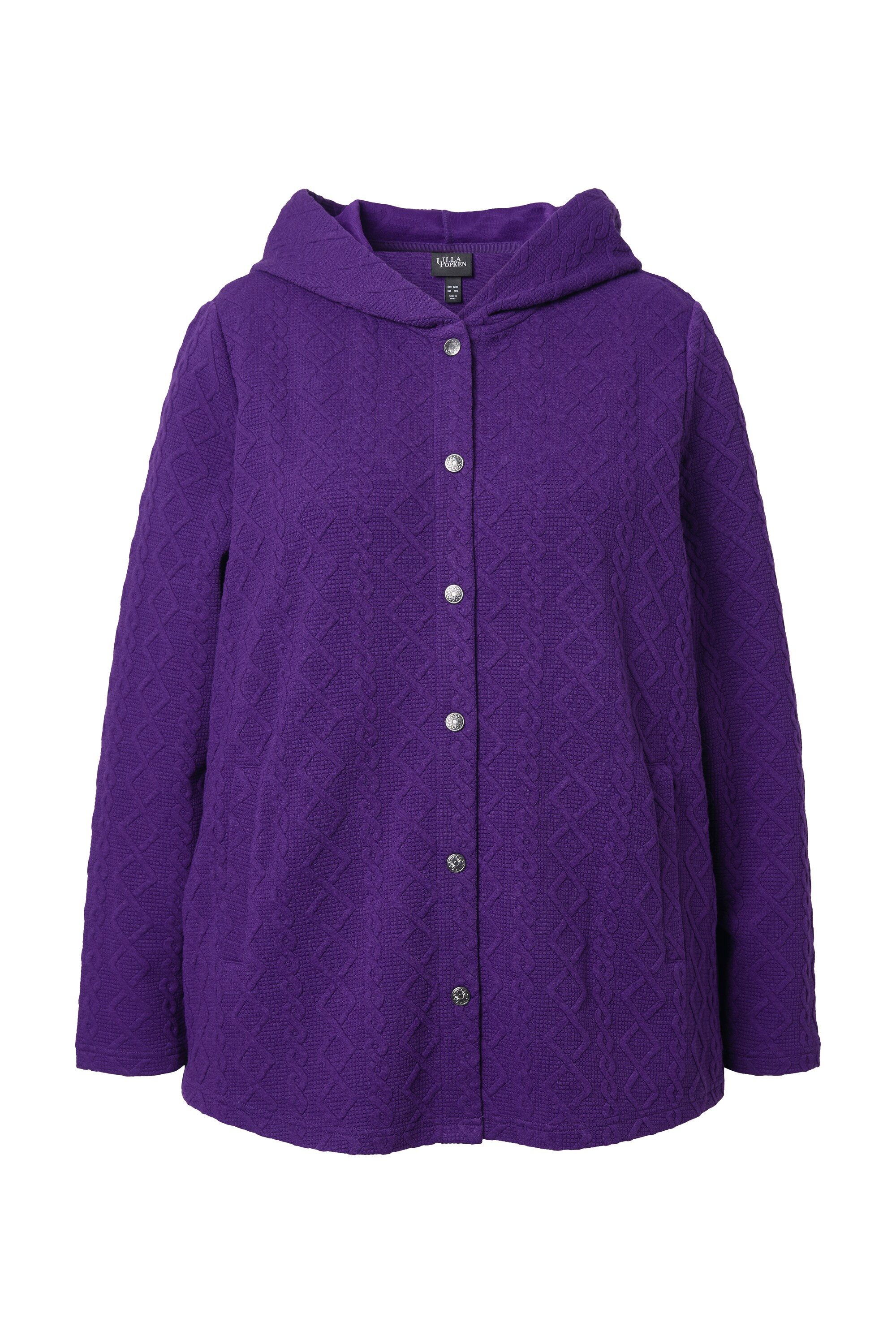 Ulla Popken Sweatjacke Hoodie-Jacke Zopfmuster Druckknöpfe günstig online kaufen