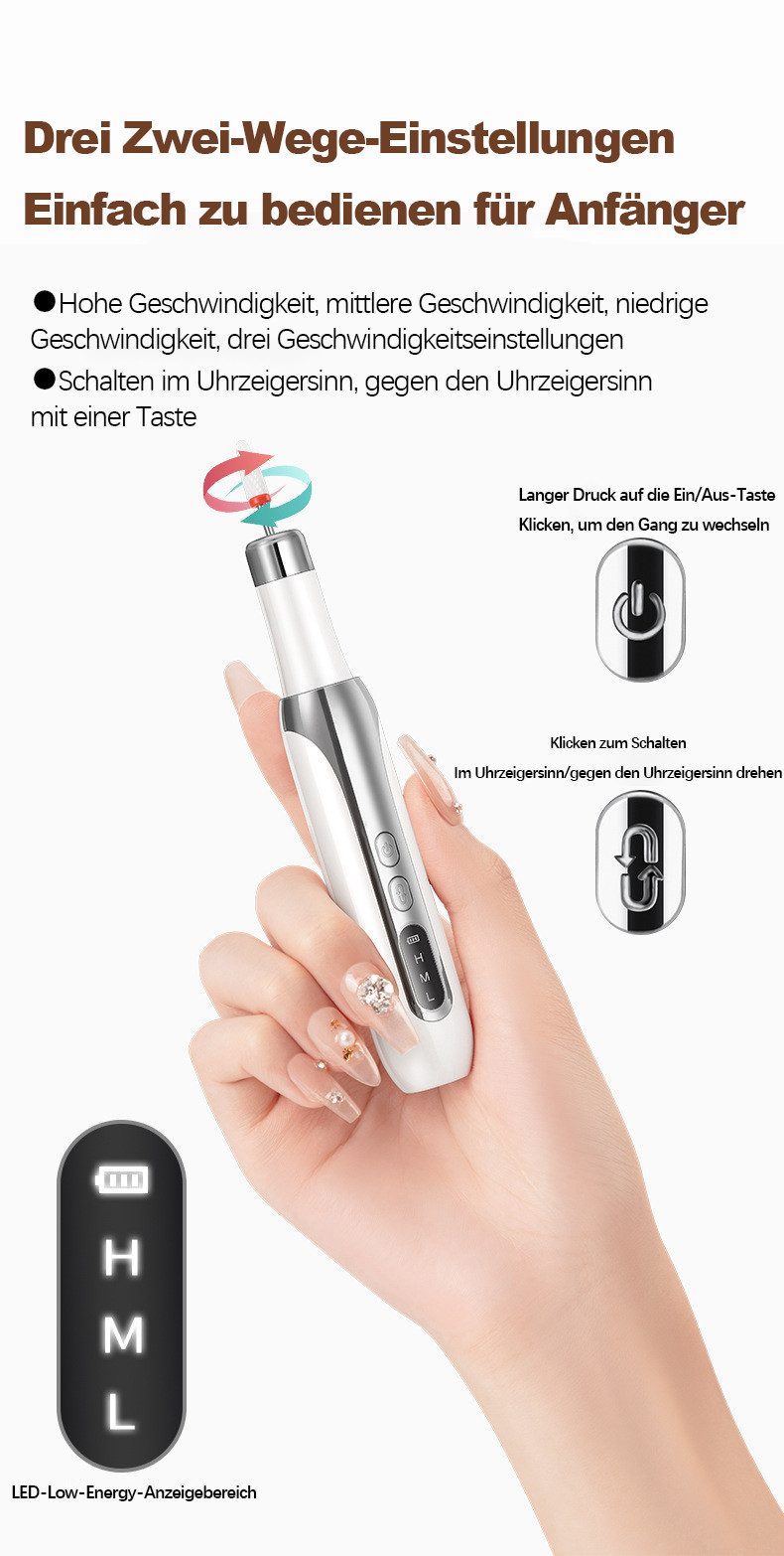 ibettertec Maniküre-Pediküre-Set Kabelloses tragbares Maniküreset,elektrische Maniküre mit Ladestation, inkl. 18 Aufsätze, 15000 hohe U/min