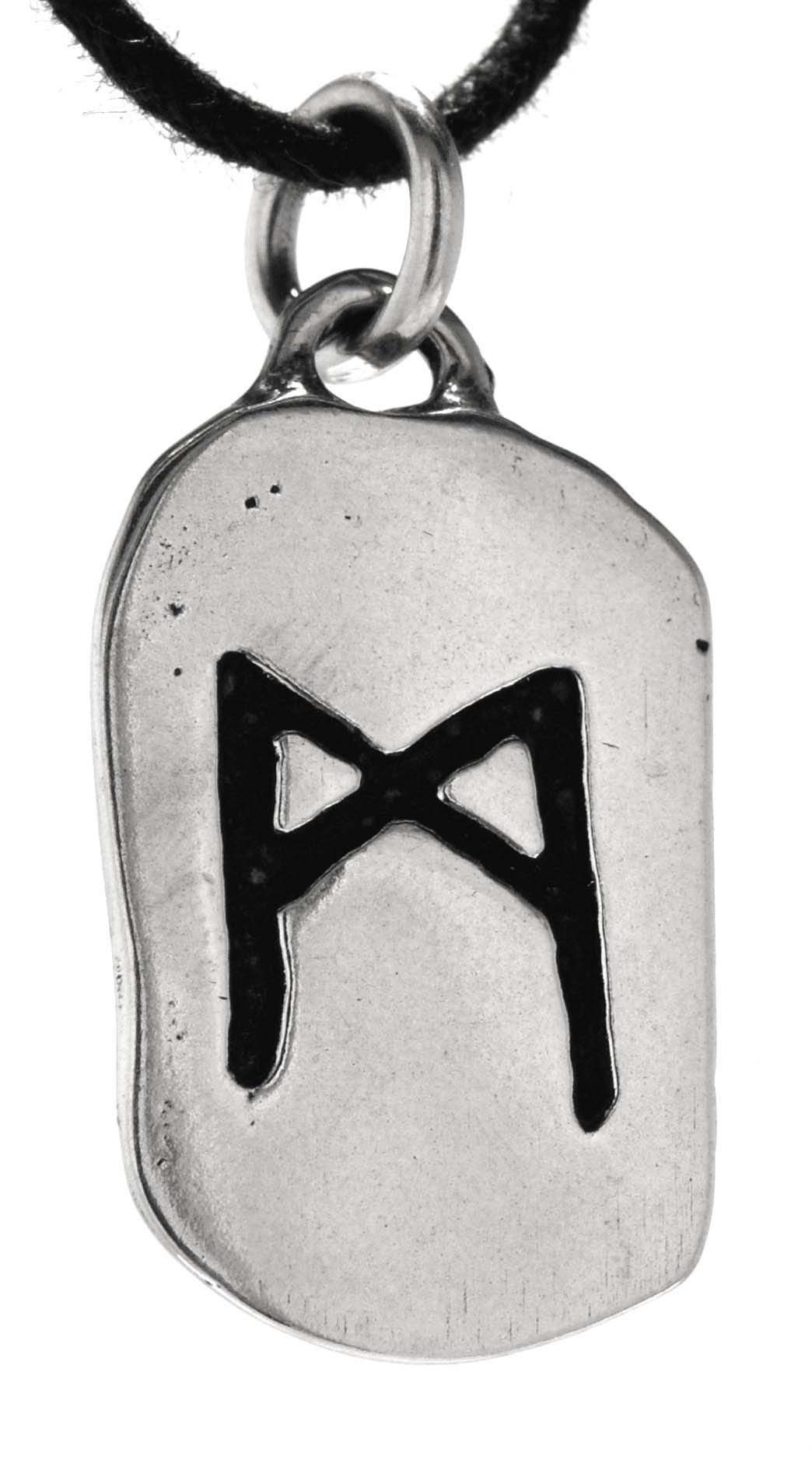Silber Leather Sterling Rune of Kettenanhänger Kiss Mannaz M 925 Buchstabe