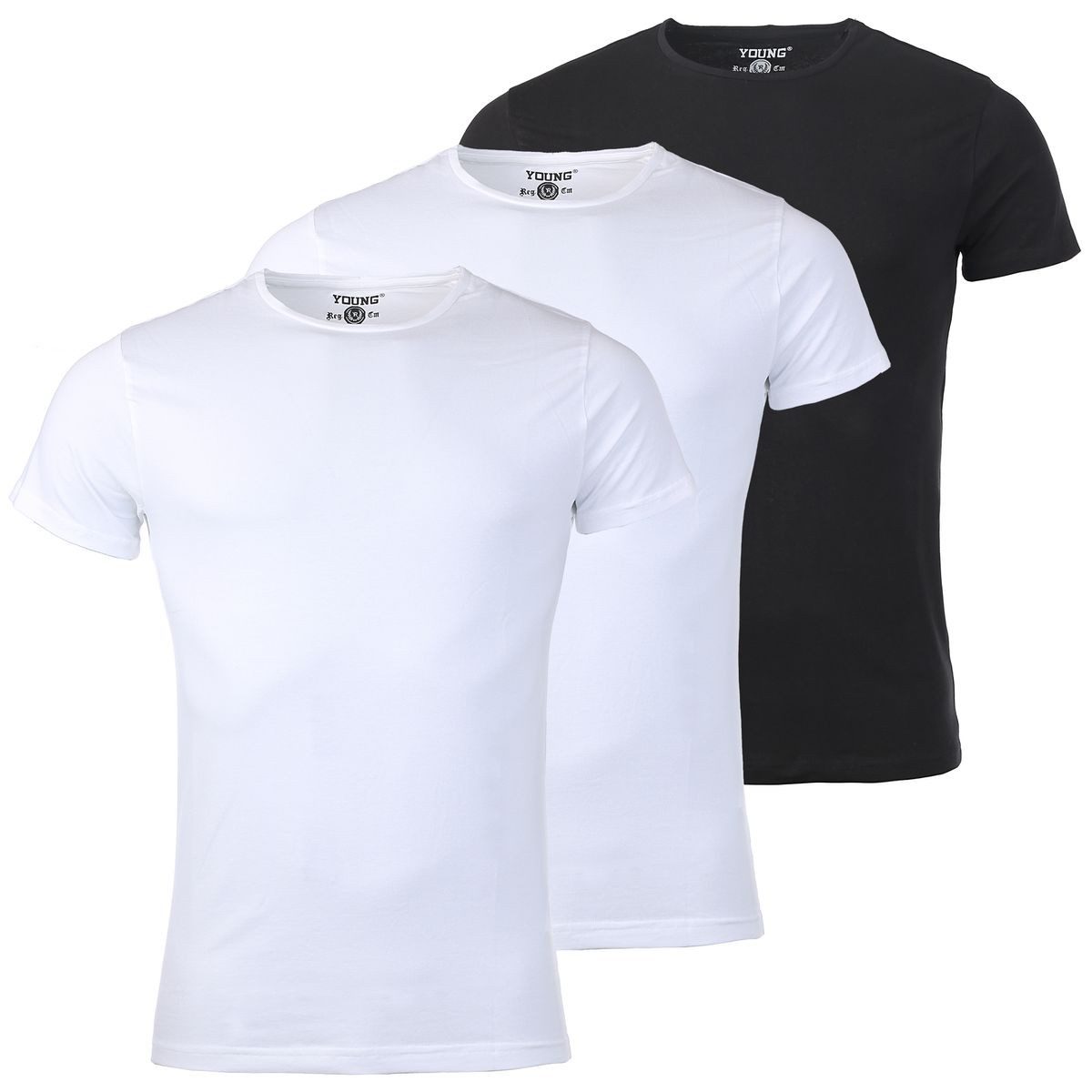 Young & Rich T-Shirt Herren Uni Basic rundhals Ausschnitt Unterziehshirt 1701 3er Pack (3er-Pack, 3-tlg., 3er-Pack) Rundhalsauschnitt unifarben kurzarm regular fit