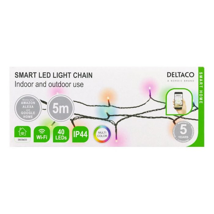 DELTACO SMART HOME Lichterkette Lichterkette RGB Smart Home bunt Kompatibel mit Amazon Alexa &amp; TUYA System GU12100