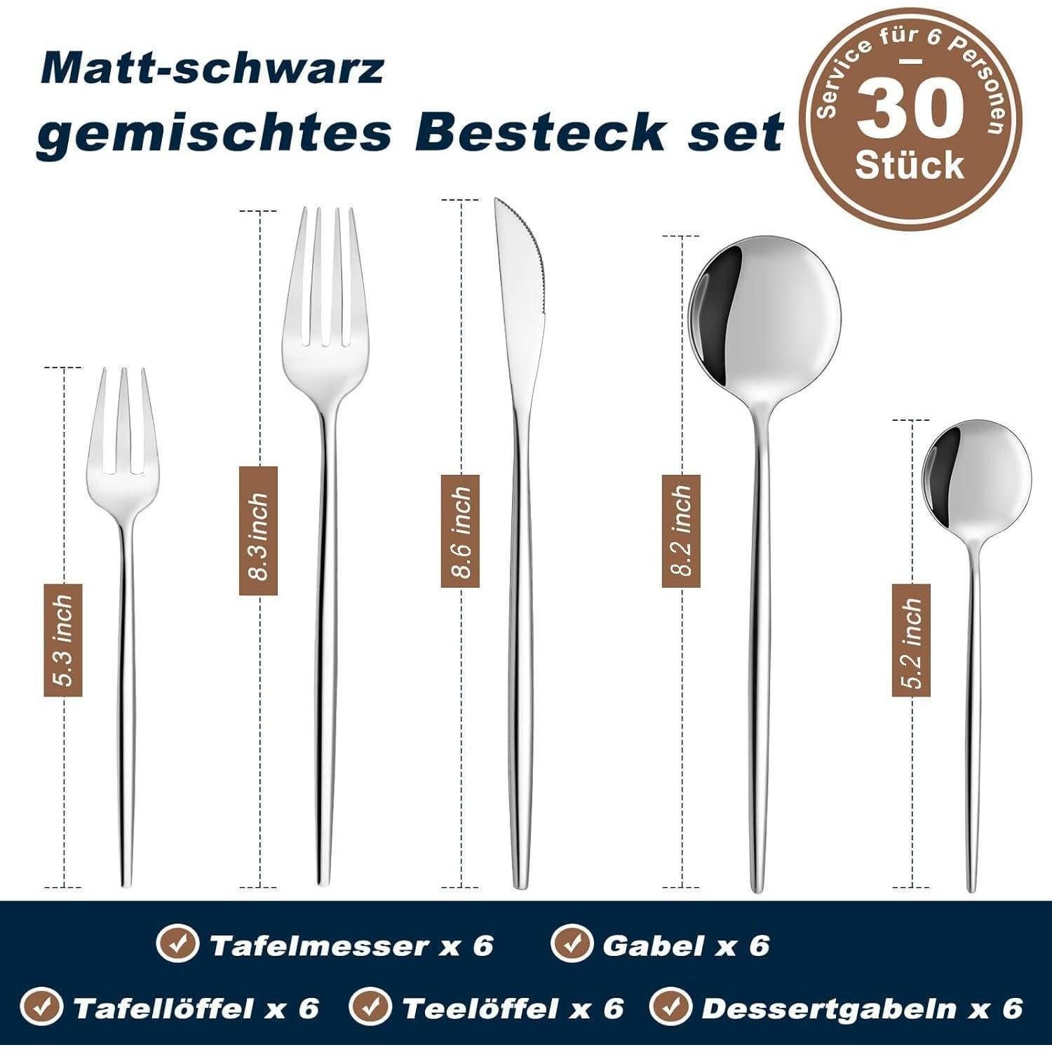 LuxusKollektion Besteck-Set Besteckset Edelstahl 6 Personen Messer Gabel 30 teilig 30teilig silber