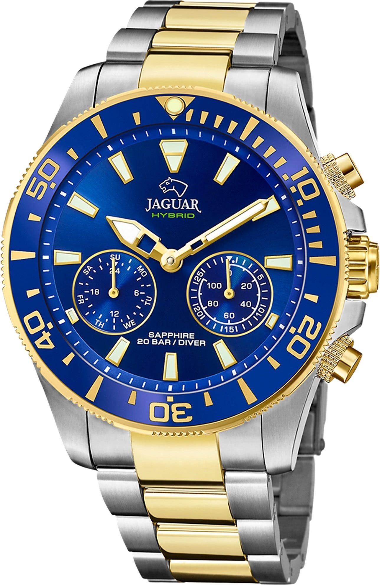 JAGUAR Multifunktionsuhr Jaguar Herrenuhr Edelstahl silber gold, (Multifunktionsuhr), Herren Armbanduhr rund, Edelstahlarmband silber, gold