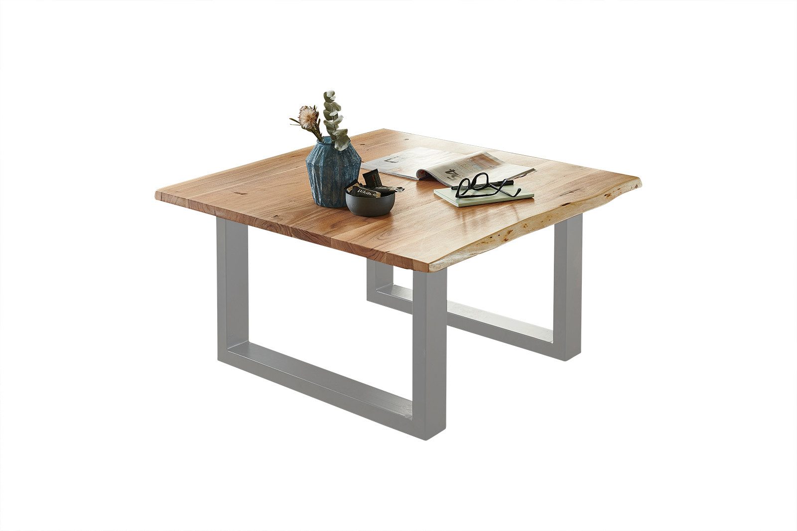 SAM® Couchtisch Glencar, massives Akazienholz, natürliche Baumkante, Metallgestell U-Form