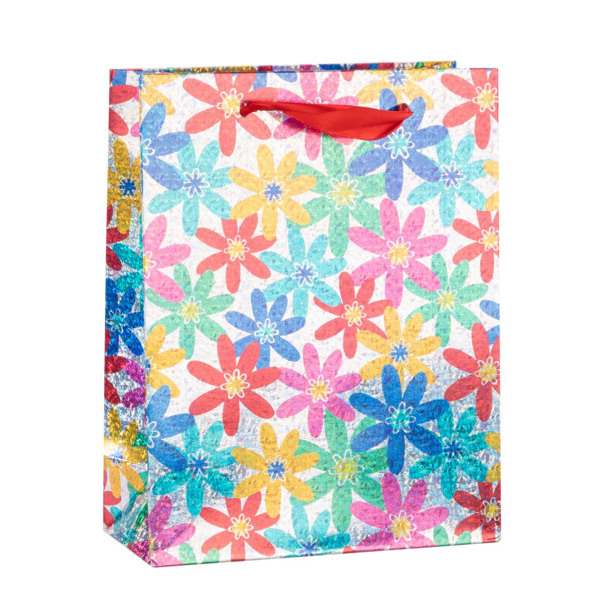 Idena Tragetasche Geschenktasche - Blumen, Hologramm, 18 x 23 x 8 cm, 210g/m²