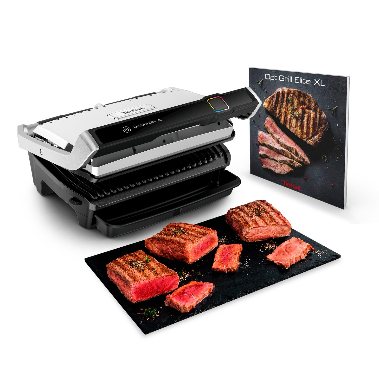 Tefal Kontaktgrill OptiGrill Elite XL, spülmaschinengeeignete Platten, 2200 W, Countdown zum Grillergebnis, Grillboost für Grillstreifen, GC760D