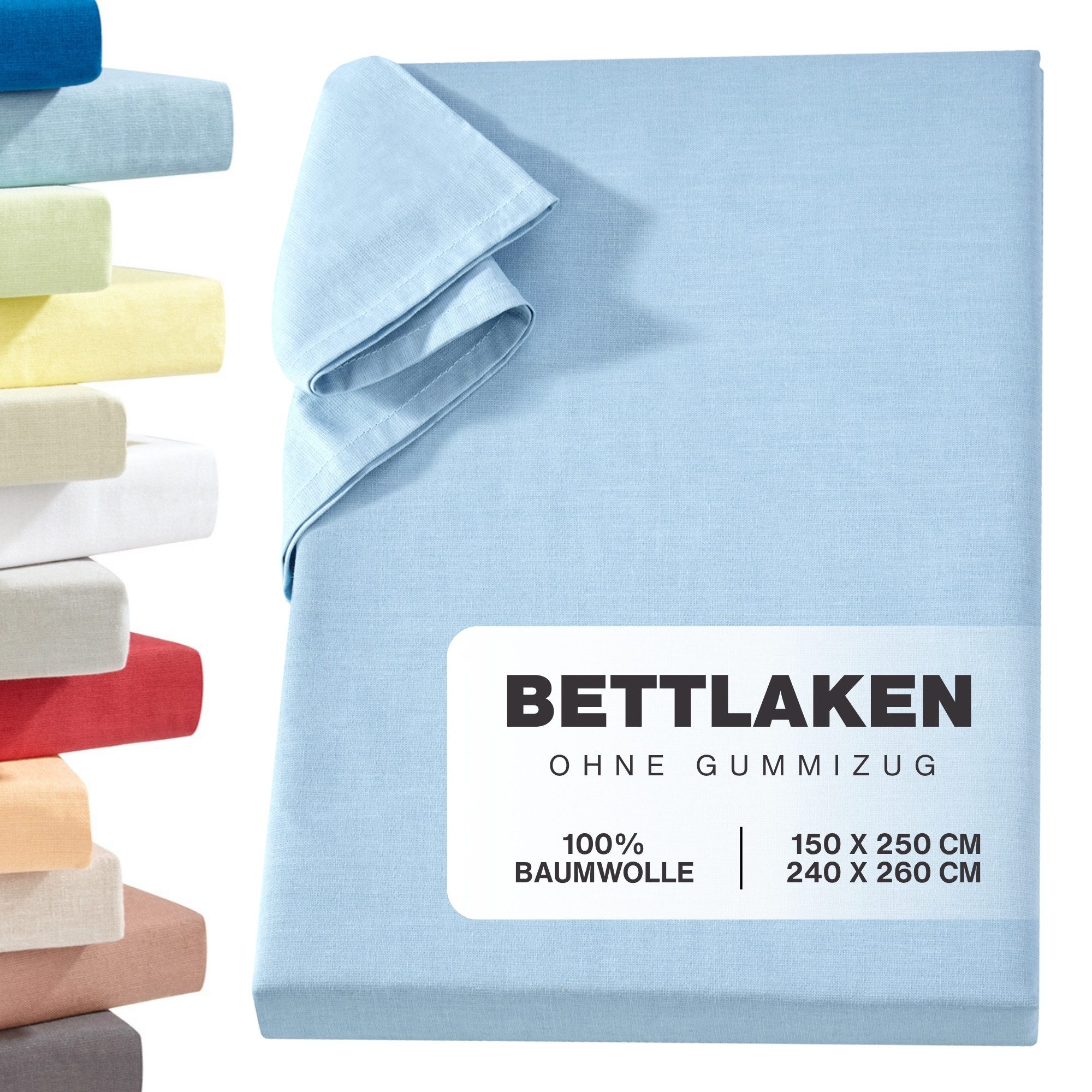 Carpe Sonno Betttuch Linon Haustuch Bettlaken ohne Gummizug Baumwolle Leintuch Laken Decke, Baumwolle, Gummizug: ohne, (1 Stück), Überwurf Bett Sofa Sessel Couch leichte Sommer Bettdecke 150x250