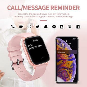 findtime Blutdruckmessung Smartwatch (1,4 Zoll, Android, iOS), Personalisiertem Bildschirm Sportuhr Musik Kamera Puls Schrittzähler