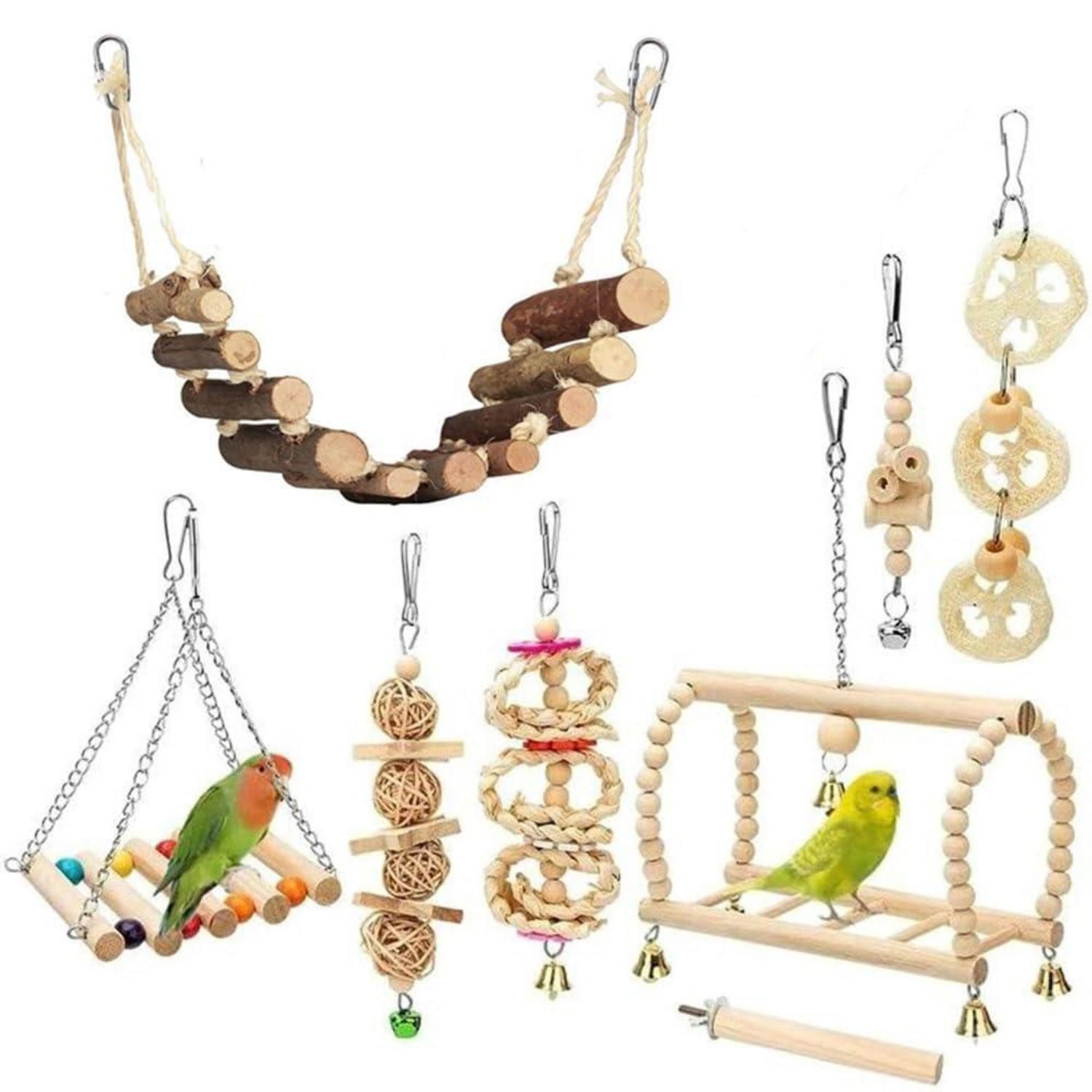 LuxusKollektion Vogelspielplatz Vogelspielzeug-Set 8-tlg. Naturholz Zubehör