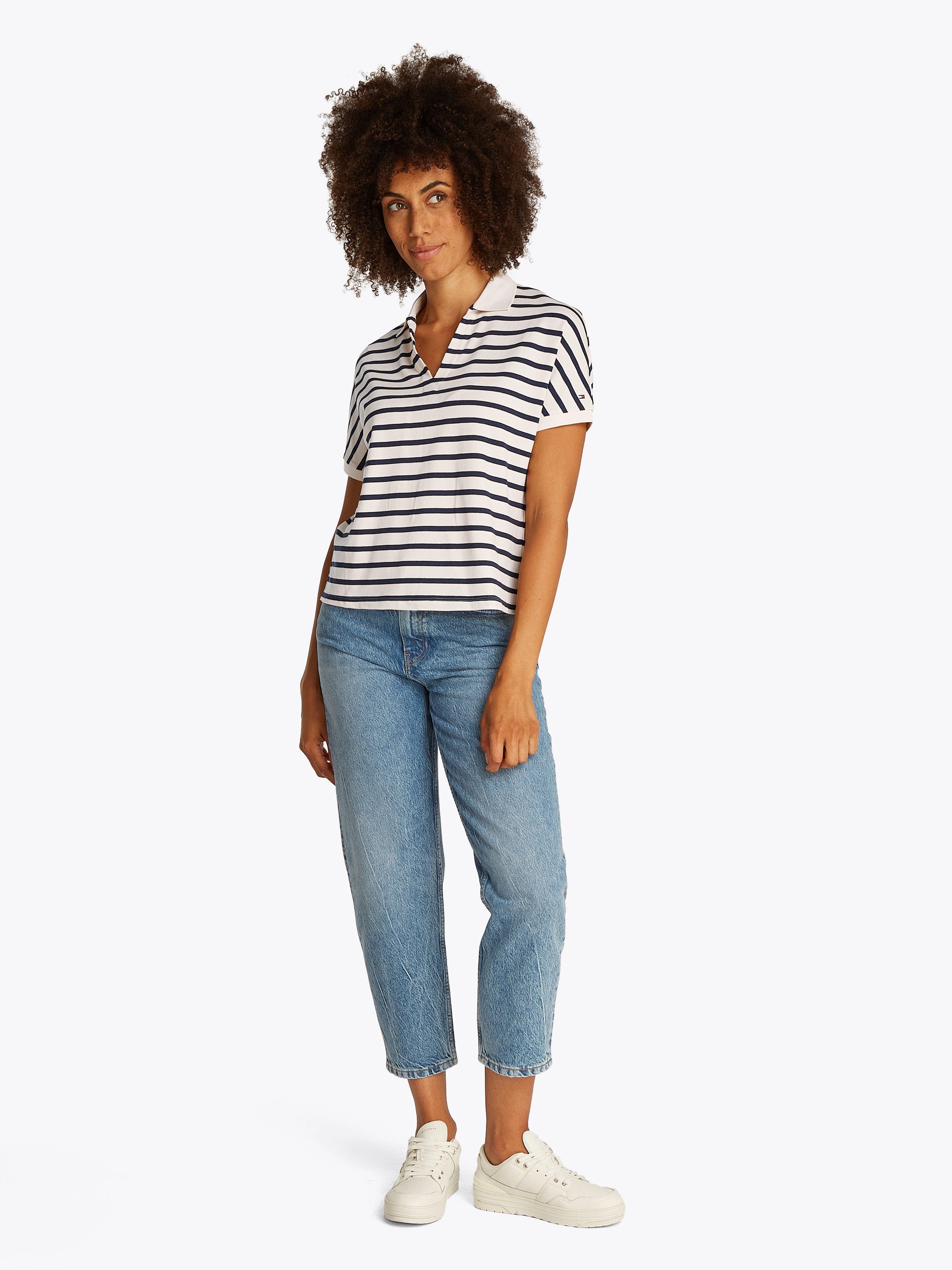 Tommy Hilfiger Poloshirt LYOCELL OPEN-NK RELAXED POLO SS mit Streifenmuster, mit Seitenschlitzen