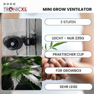 TronicXL Mini USB-Ventilator Grow Ventilator mit Clip Klemme Clipventilator für Growbox Zelt Box, für Growschrank Growzelt 3 Gewschwindigkeitsstufen