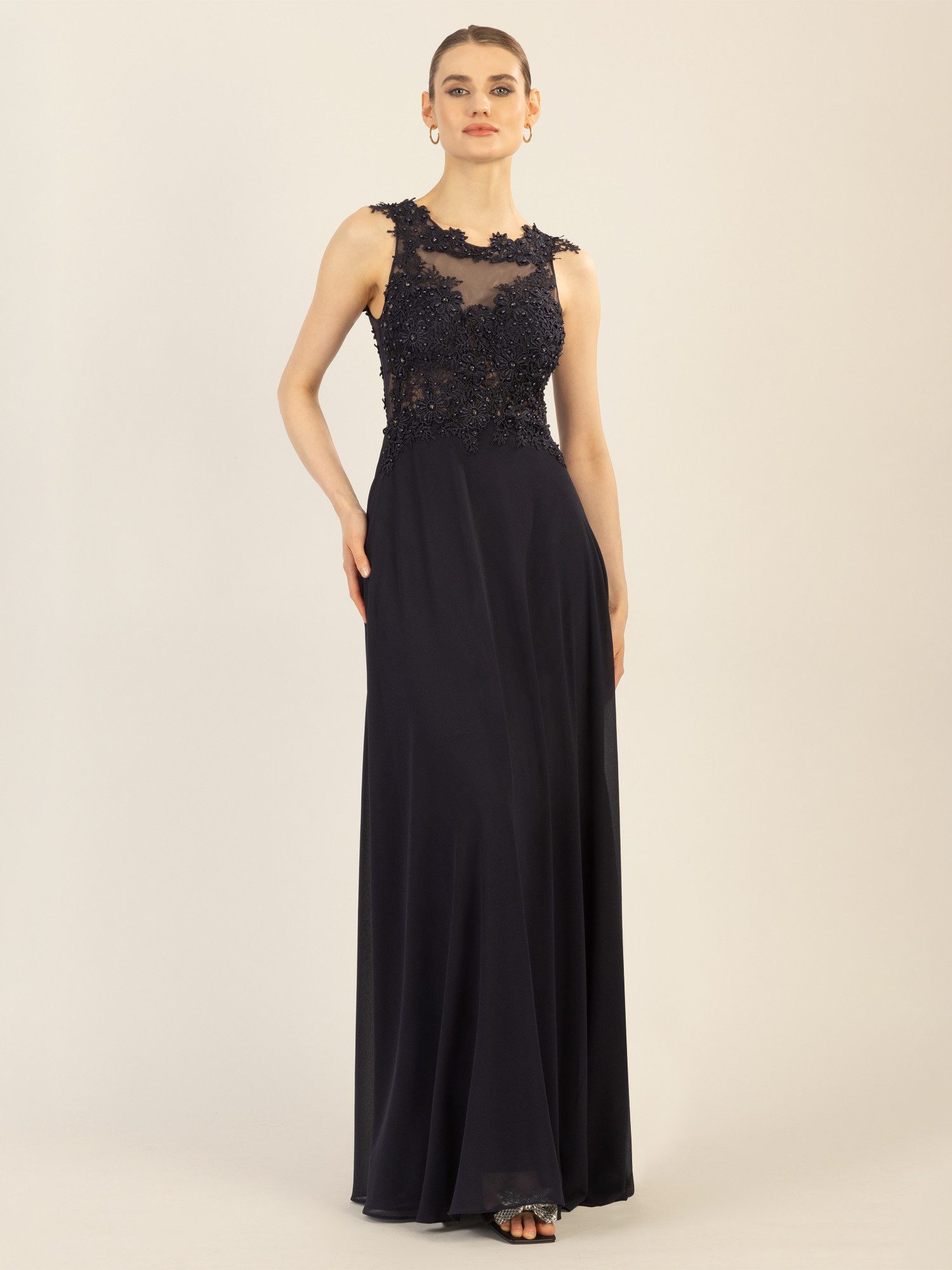 Apart Abendkleid im Materialmix aus bestickter günstig online kaufen