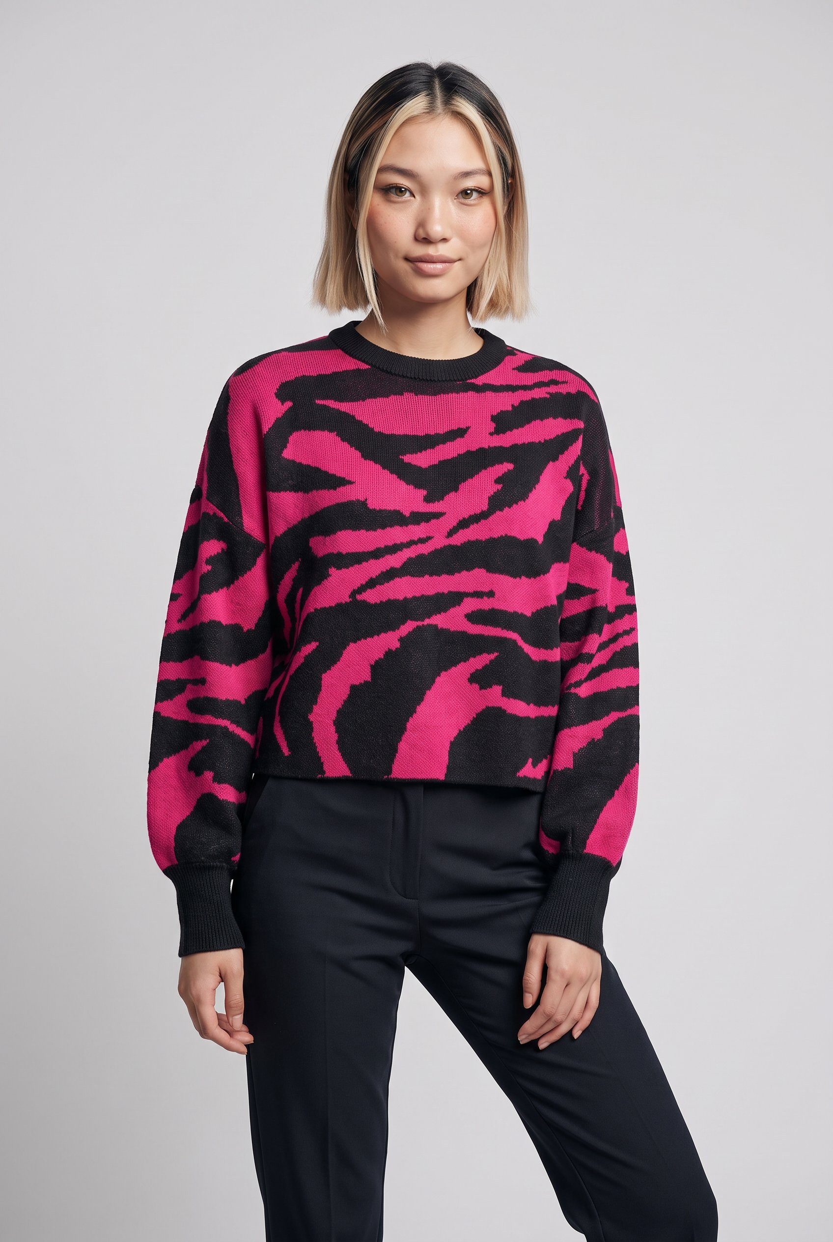 ONLY Strickpullover ONLHILLA LS JQ MIX BOX O-NECK KNT NOOS Kunstfaser, regular fit